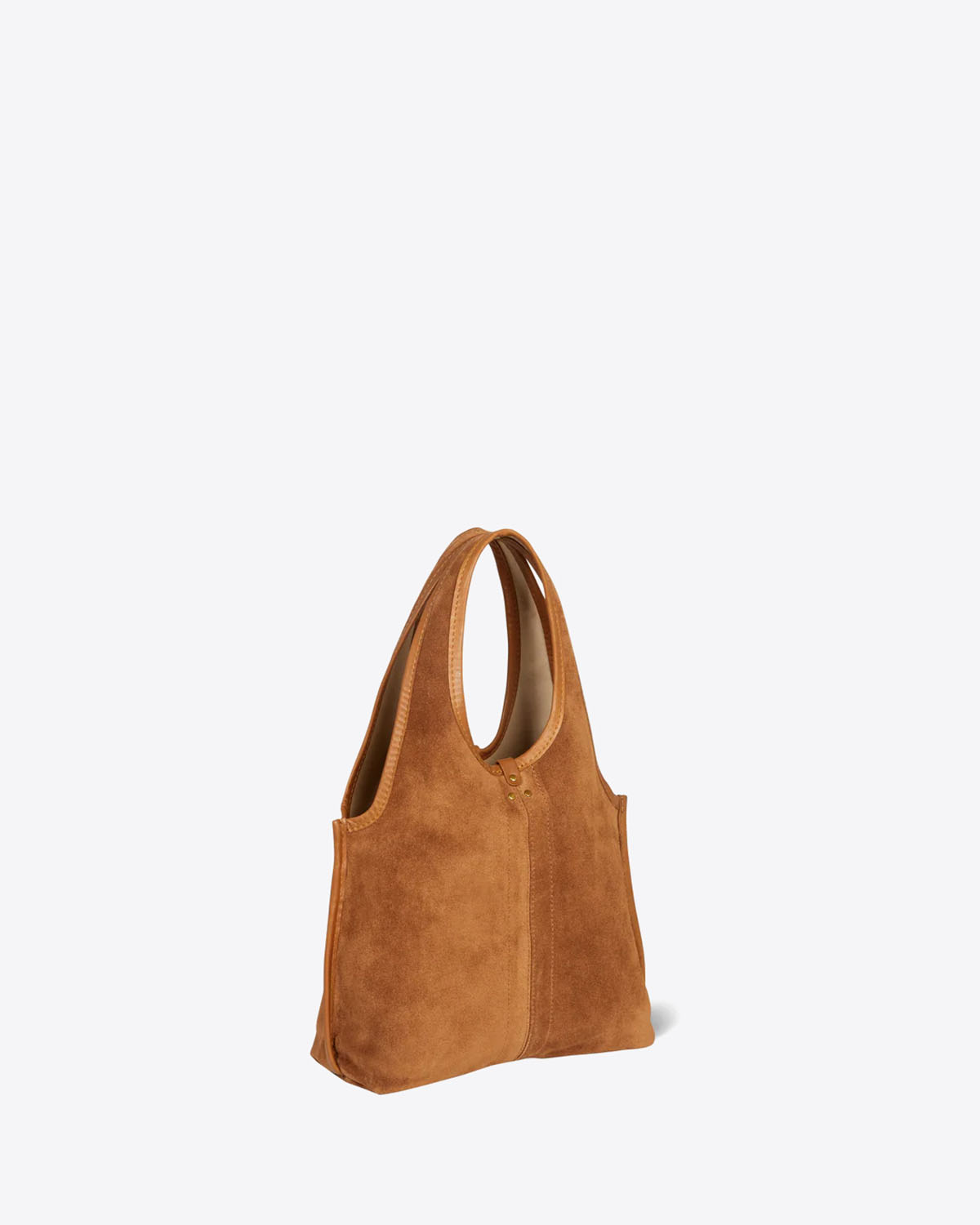 Produit Sac petit cabas souple Paco S Jérôme Dreyfuss en cuir suédé marron. Vue profil.