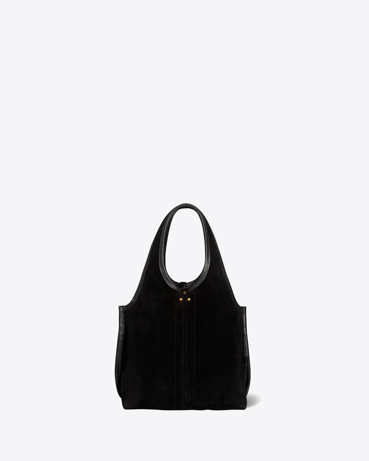 Produit Sac petit cabas souple Paco S Jérôme Dreyfuss en cuir suédé noir. Vue face. 
