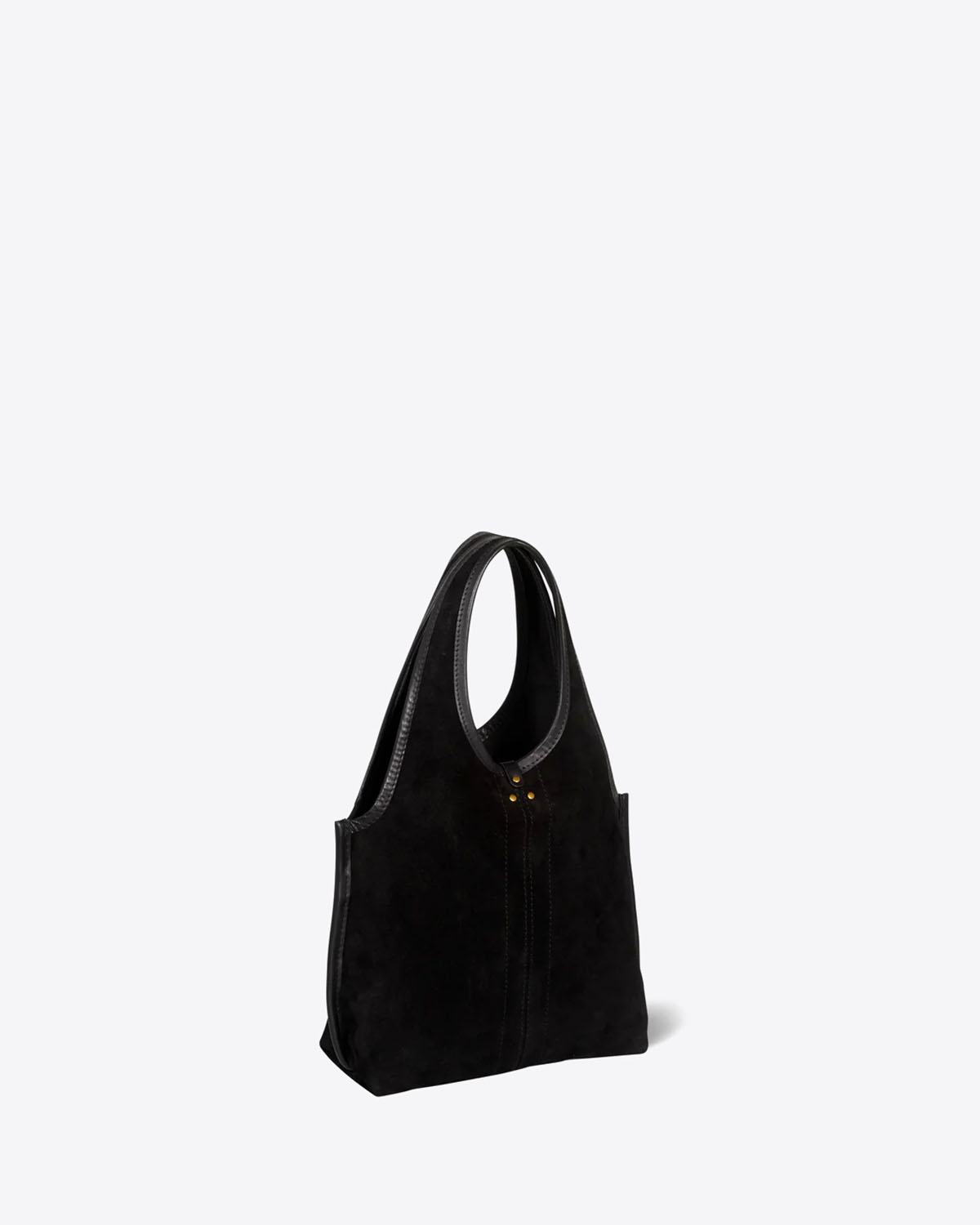 Produit Sac petit cabas souple Paco S Jérôme Dreyfuss en cuir suédé noir. Vue profil 
