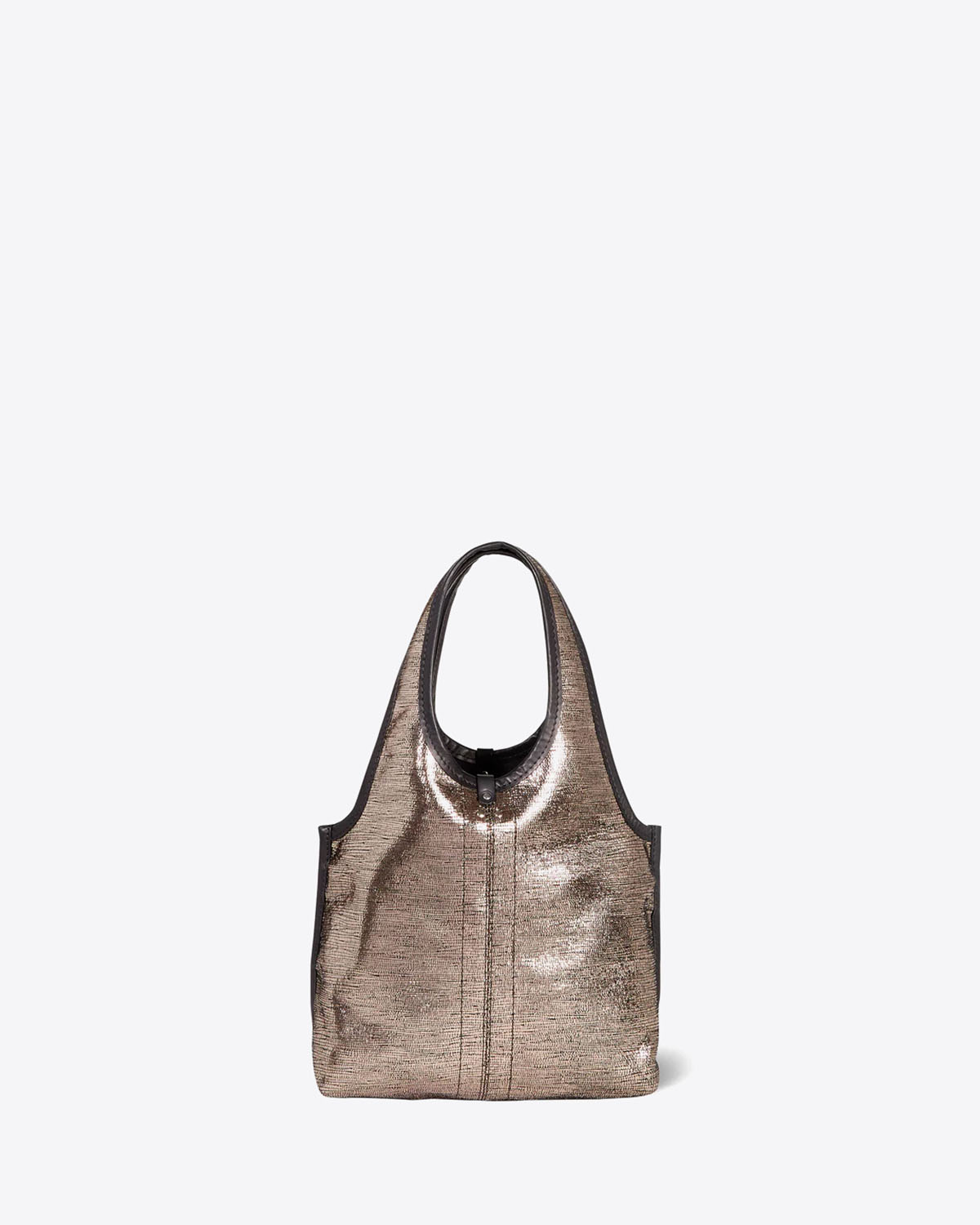 Produit Sac petit cabas souple Paco S Jérôme Dreyfuss en cuir lamé champagne. Vue face