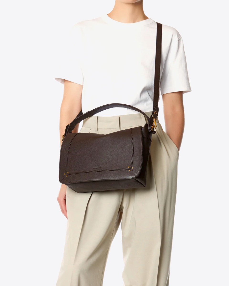Sac Pepito M en cuir Moka Jérôme Dreyfuss porté croisé.