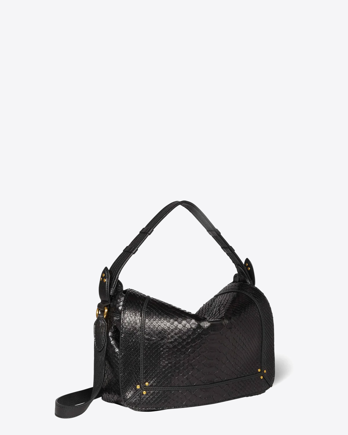 Produit Sac besace Pepito M Jérôme Dreyfuss en cuir python noir. Vue profil.
