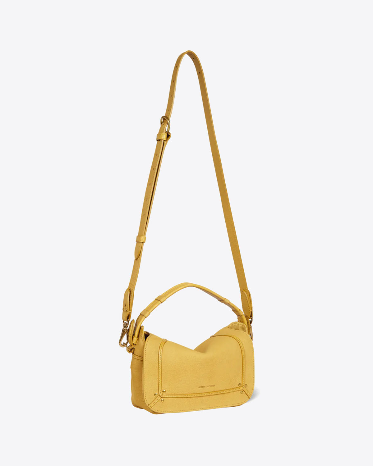 Sac Pépito S petit format Jérôme Dreyfuss en cuir jaune mimosa. Vue face. 