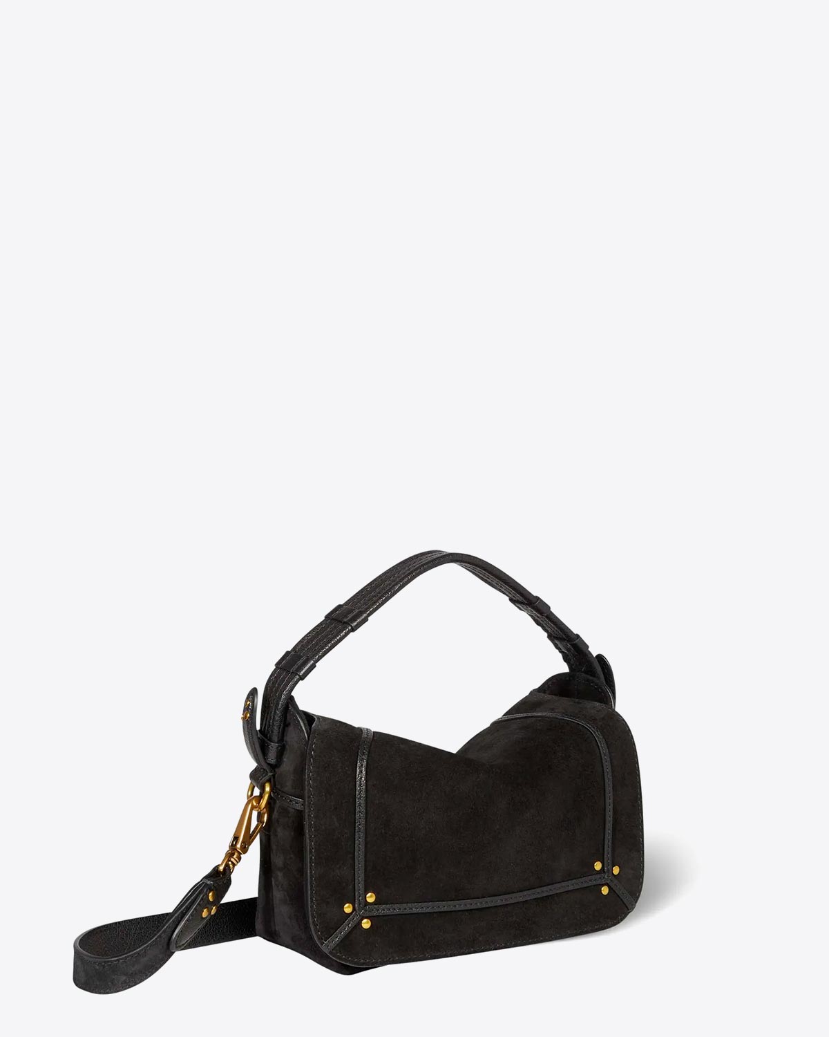 Produit Sac besace Pepito S Jérôme Dreyfuss en cuir suédé noir. Vue profil.