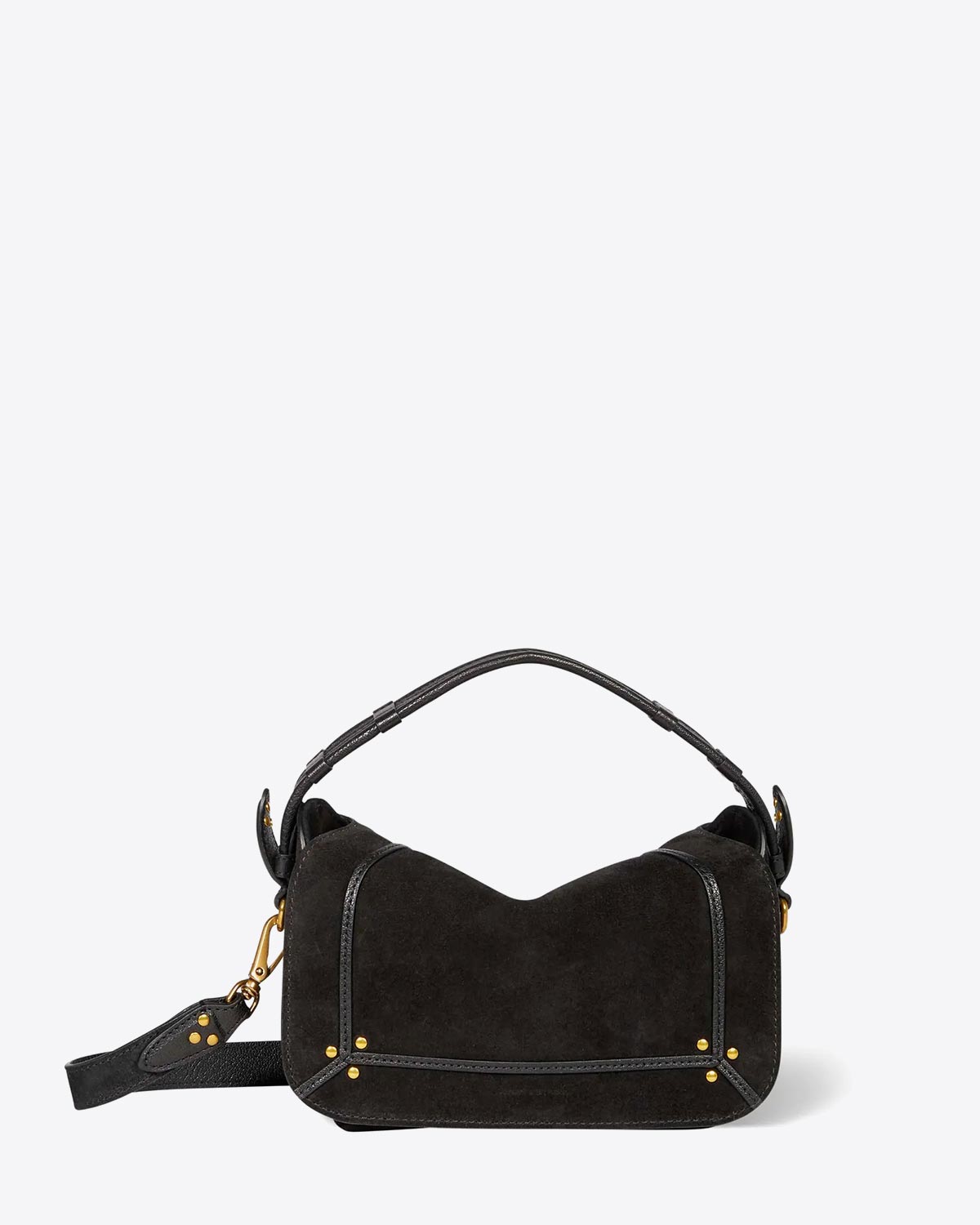 Sac besace Pepito S Jérôme Dreyfuss en cuir suédé noir. Vue face.