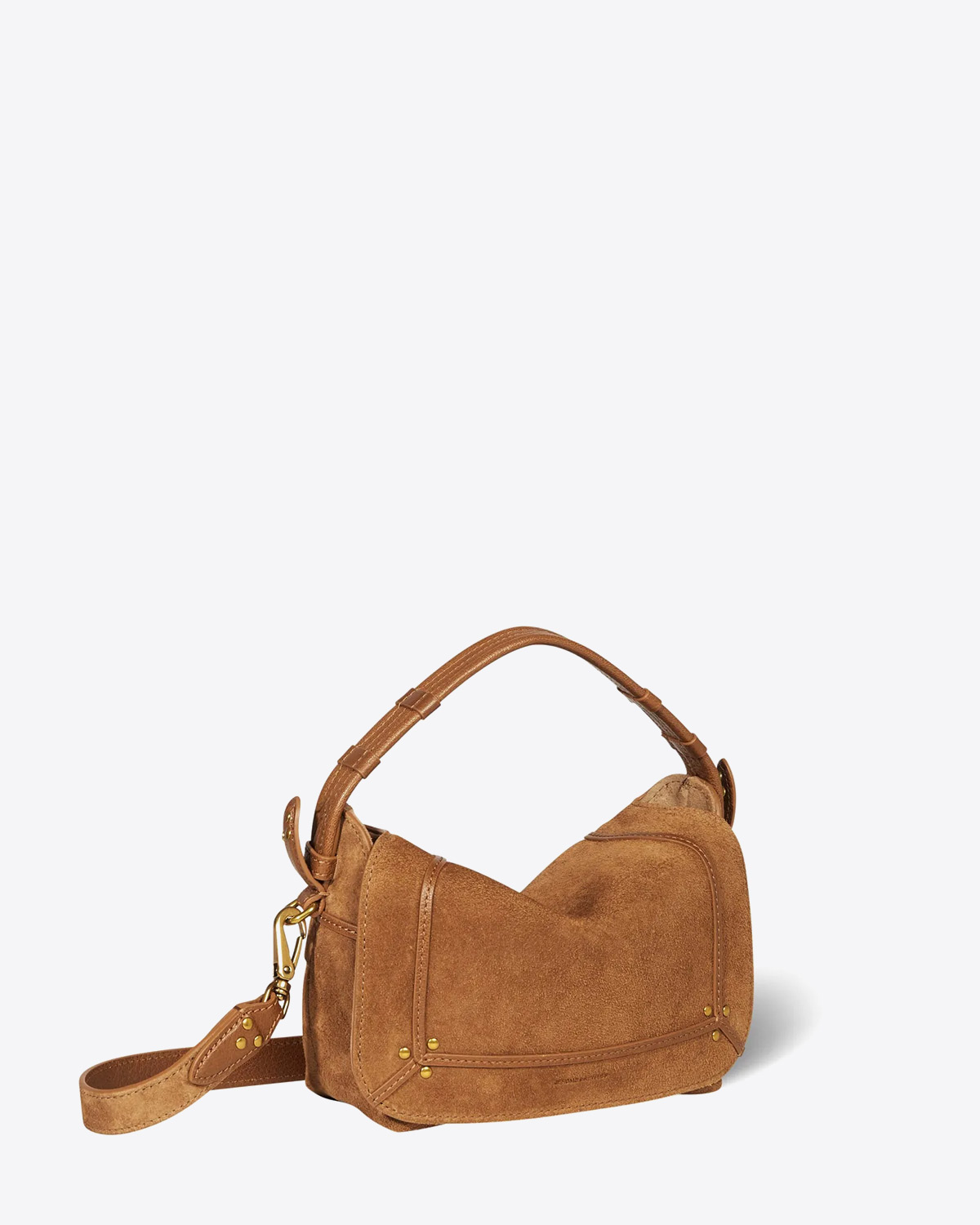 Produit Petit sac besace Pepito S Jérôme Dreyfuss en cuir tabac. Vue trois quart.
