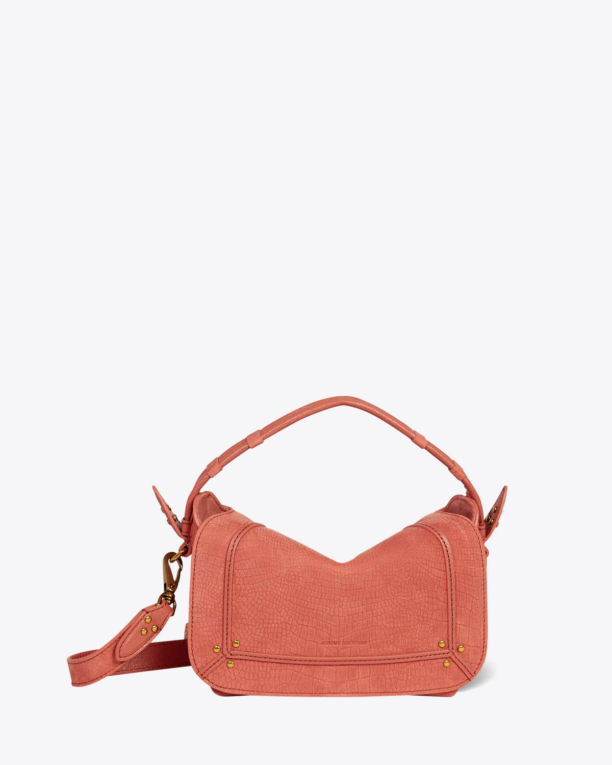 Sac Pepito S Jérôme Dreyfuss en cuir imprimé croco terracotta. Vue face. 