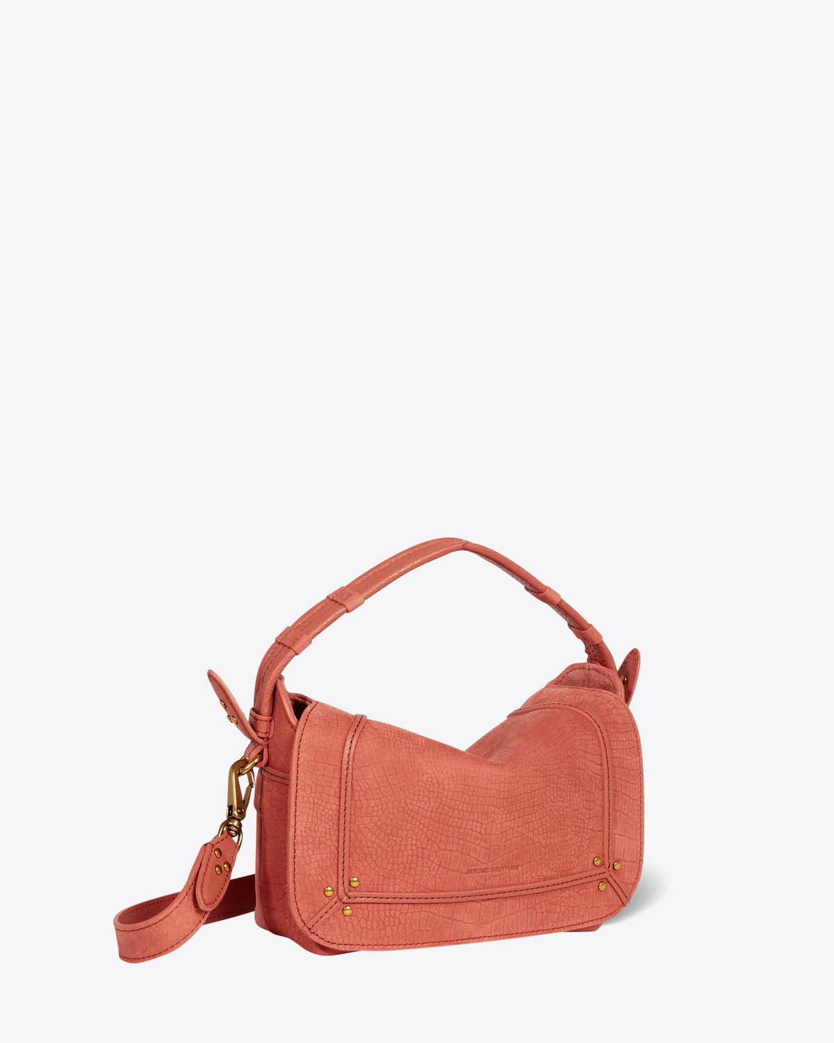 Produit Sac Pepito S Jérôme Dreyfuss en cuir imprimé croco terracotta. Vue profil. 