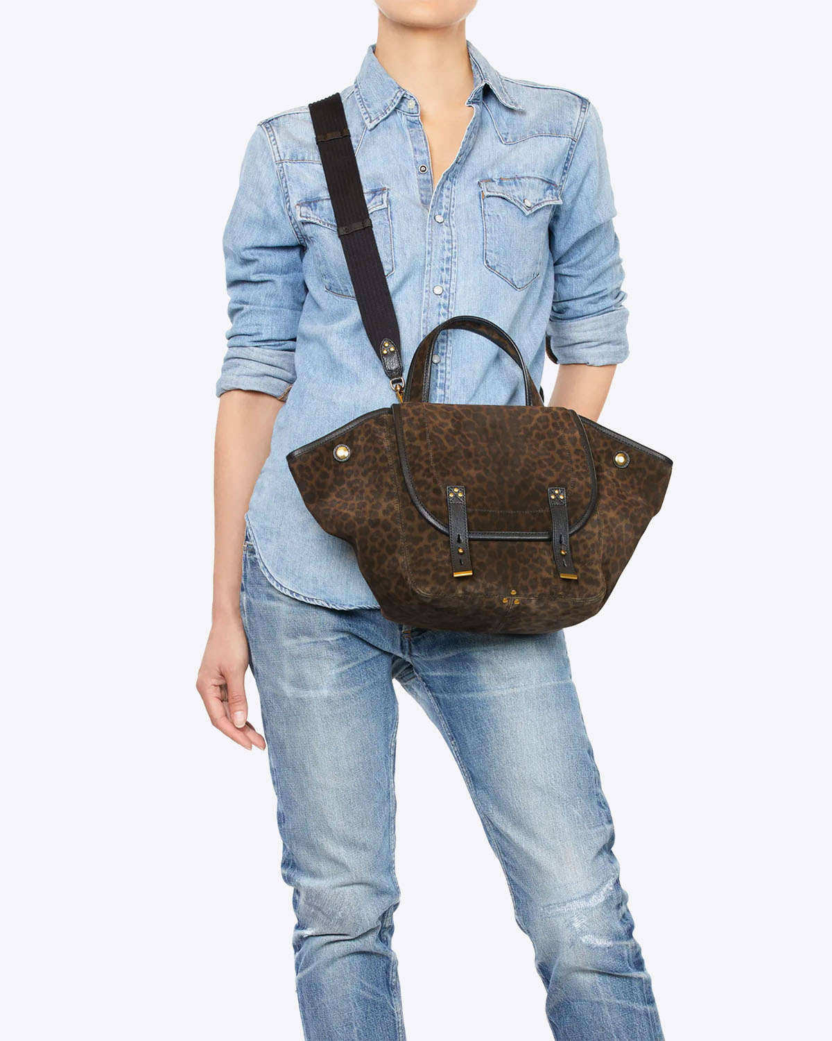 Jérôme Dreyfuss Sac Stan Panier M Croûte Velours Léopard Kaki