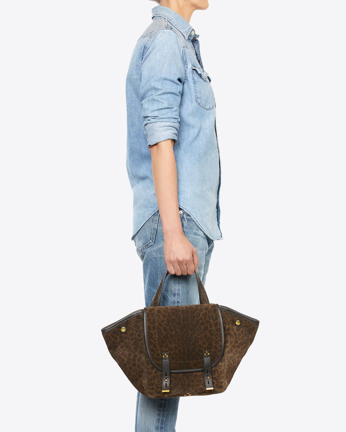 Jérôme Dreyfuss Sac Stan Panier M Croûte Velours Léopard Kaki