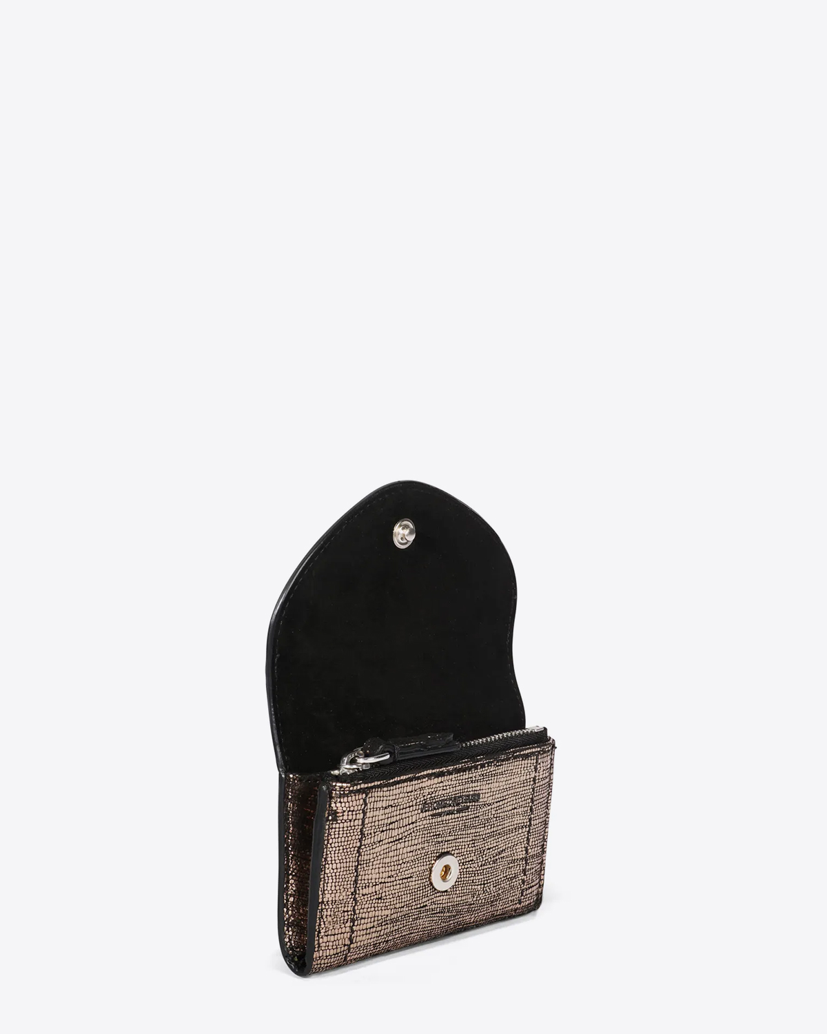 Portefeuille Helmut Jérôme Dreyfuss en cuir lamé champagne. Vue ouvert. 
