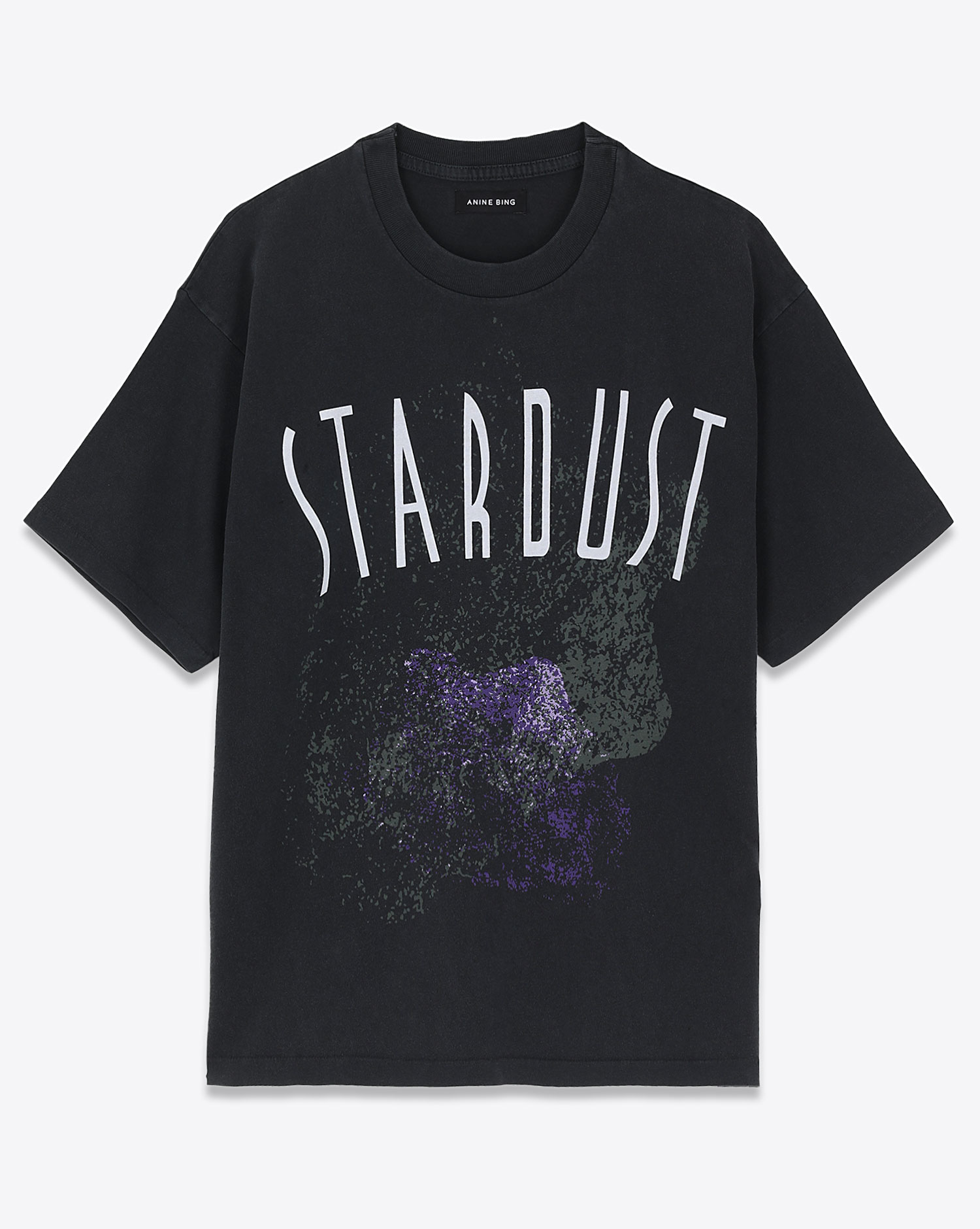 Tee-shirt noir manches courte imprimé Stardust Joel Tee Anine Bing. Face. 