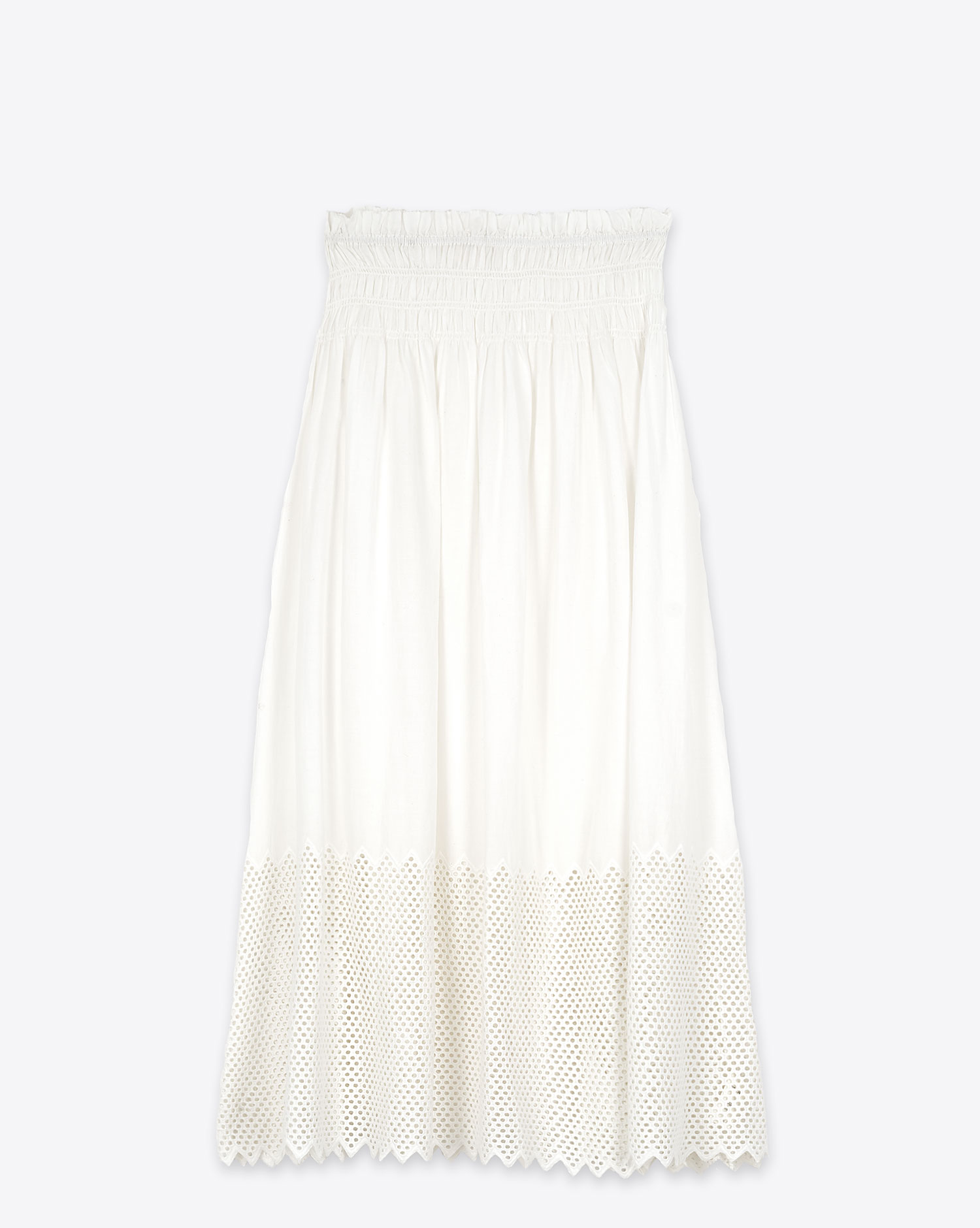 Produit Jupe longue Canary Eyelet The Great en coton blanc. Vue face. 