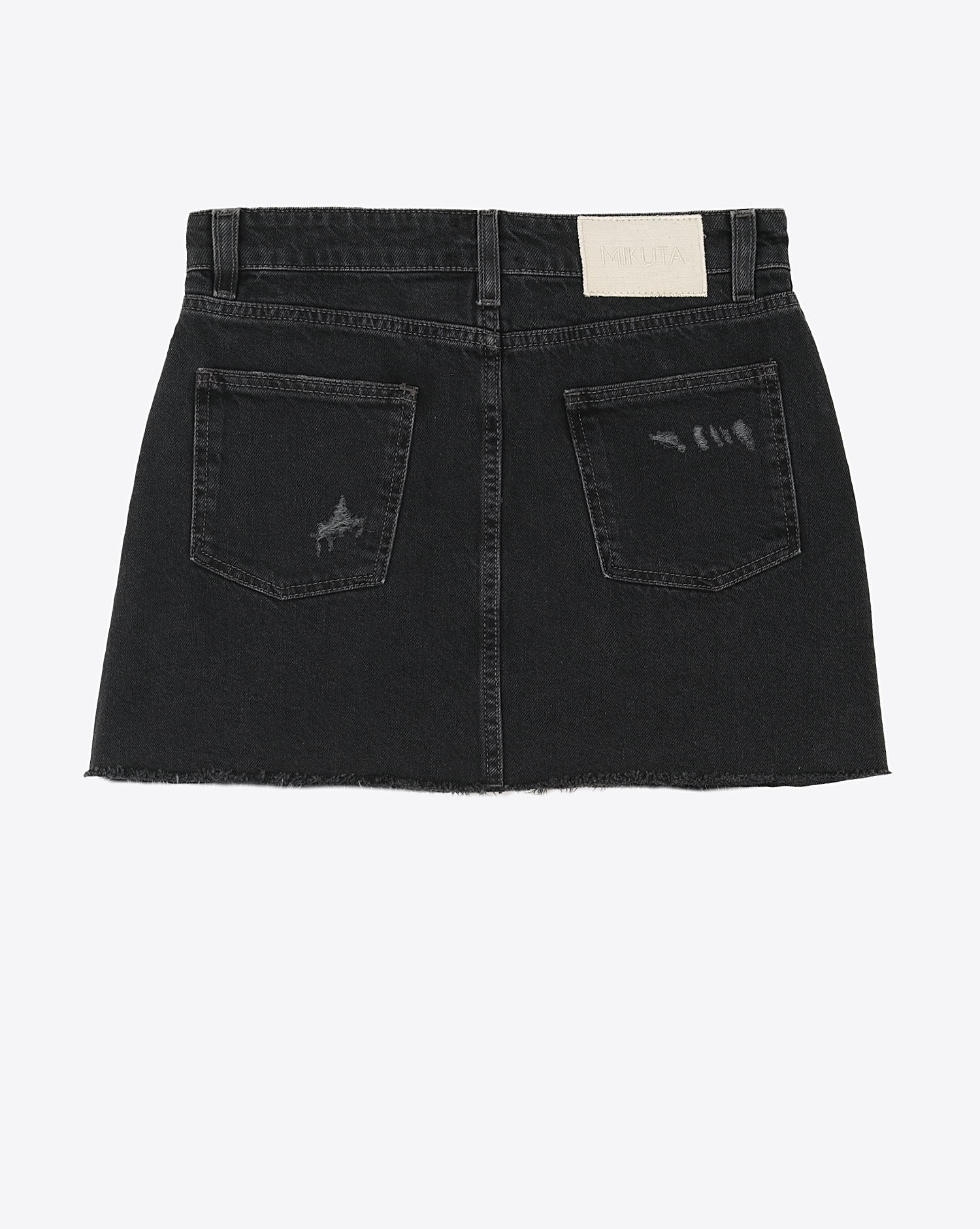 Minu Jupe en jean Mikuta en denim noir. Vue dos. 