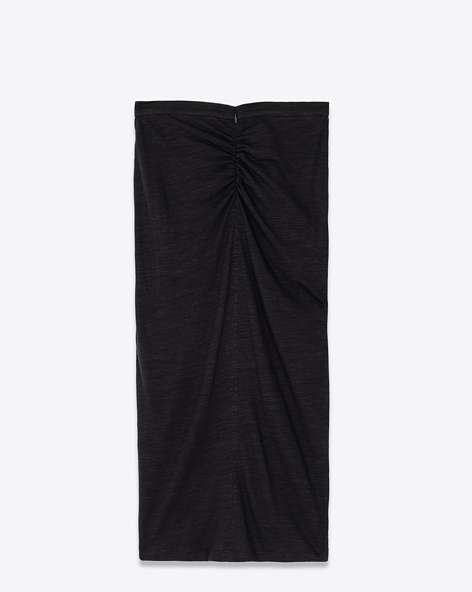 Jupe mi-longue en jersey noir drapé Ilis Isabel Marant Etoile. Dos. Détail de la fermeture zip invisible.