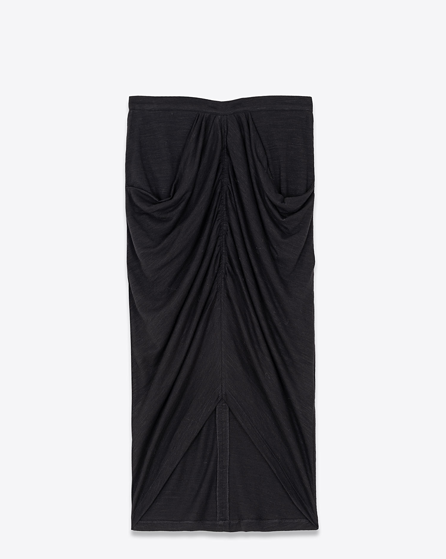 Jupe mi-longue en jersey noir drapé Ilis Isabel Marant Etoile. Face.