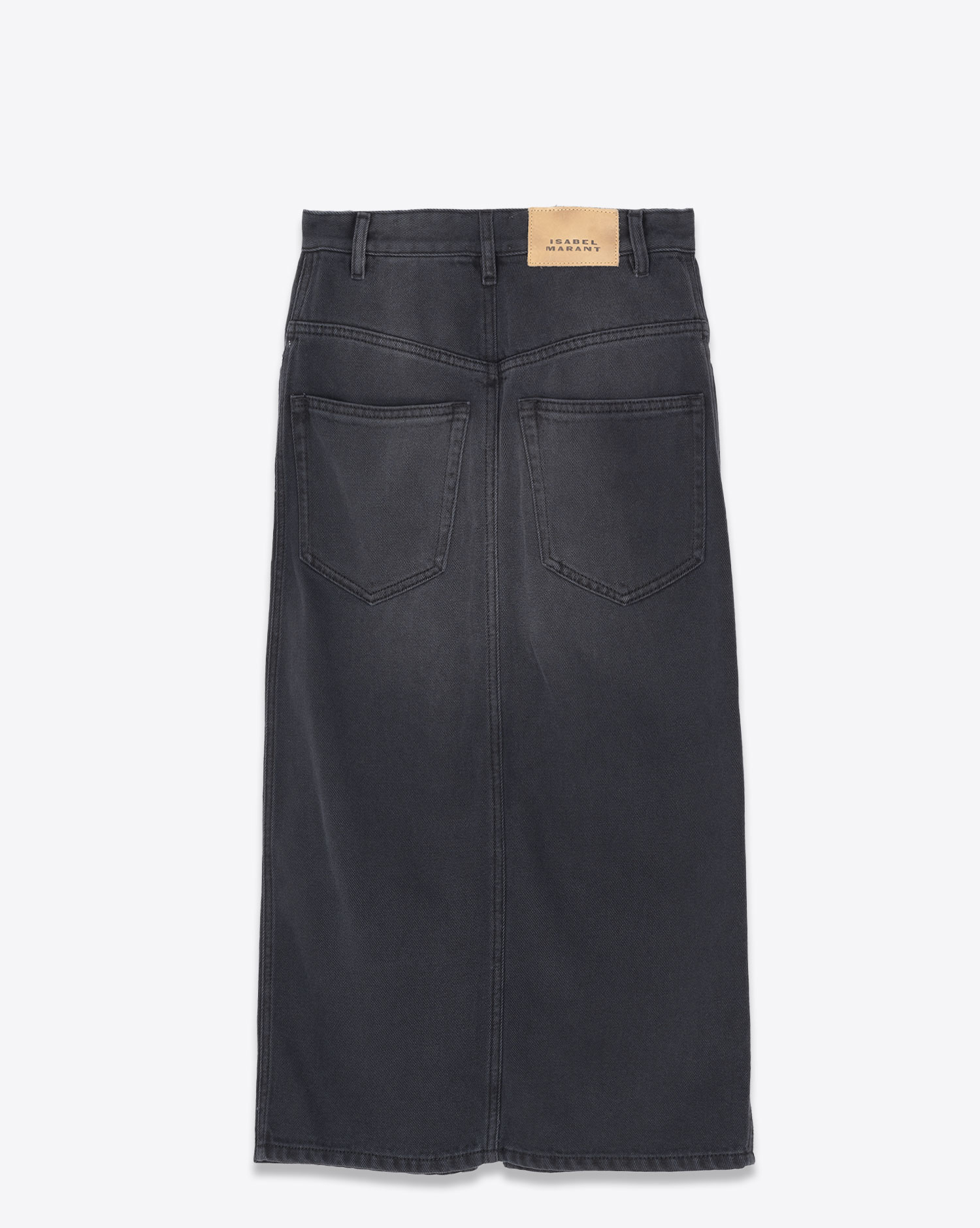 Produit Jupe droite 5 poches et longue en jean fluide noir délavé fendue devant Tilauria Isabel Marant Etoile. Dos. 