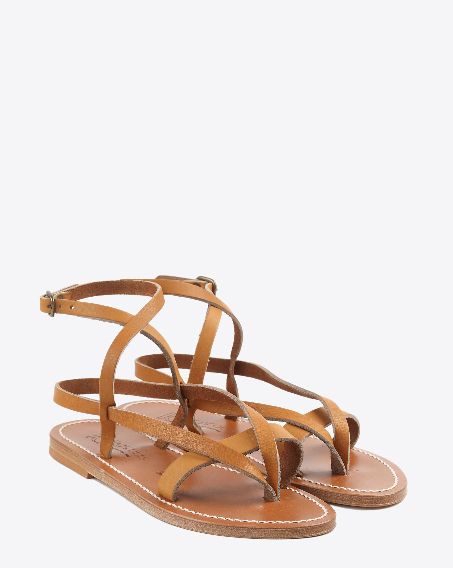 Produit Sandales plates Aubigne en cuir naturel K.Jacques. Face. 