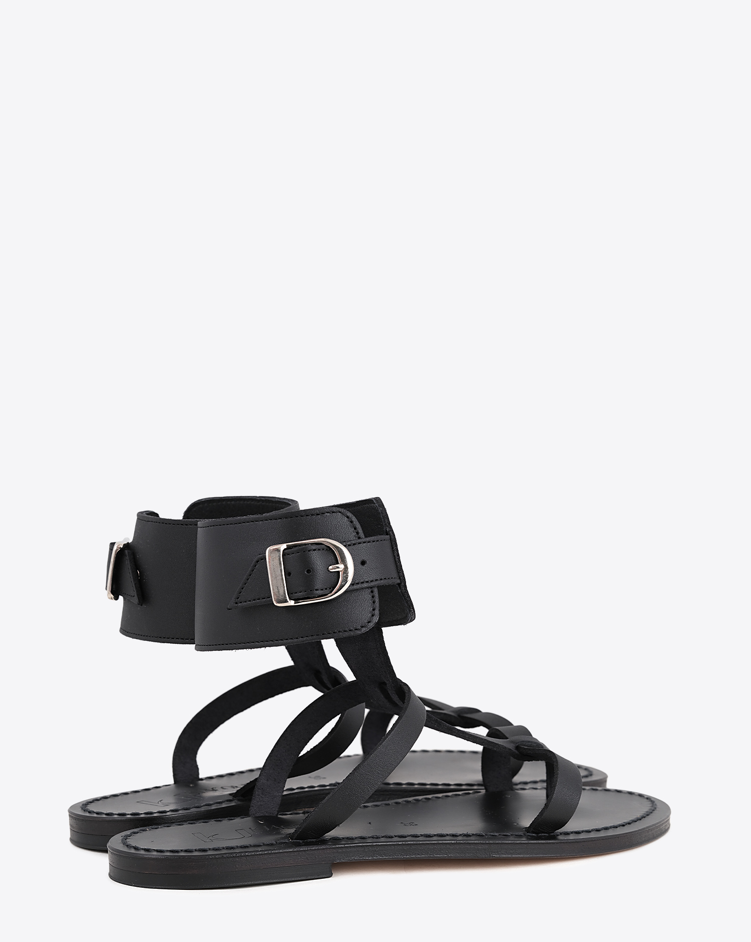 Sandales plates Caravelle en cuir noir K.Jacques. Dos