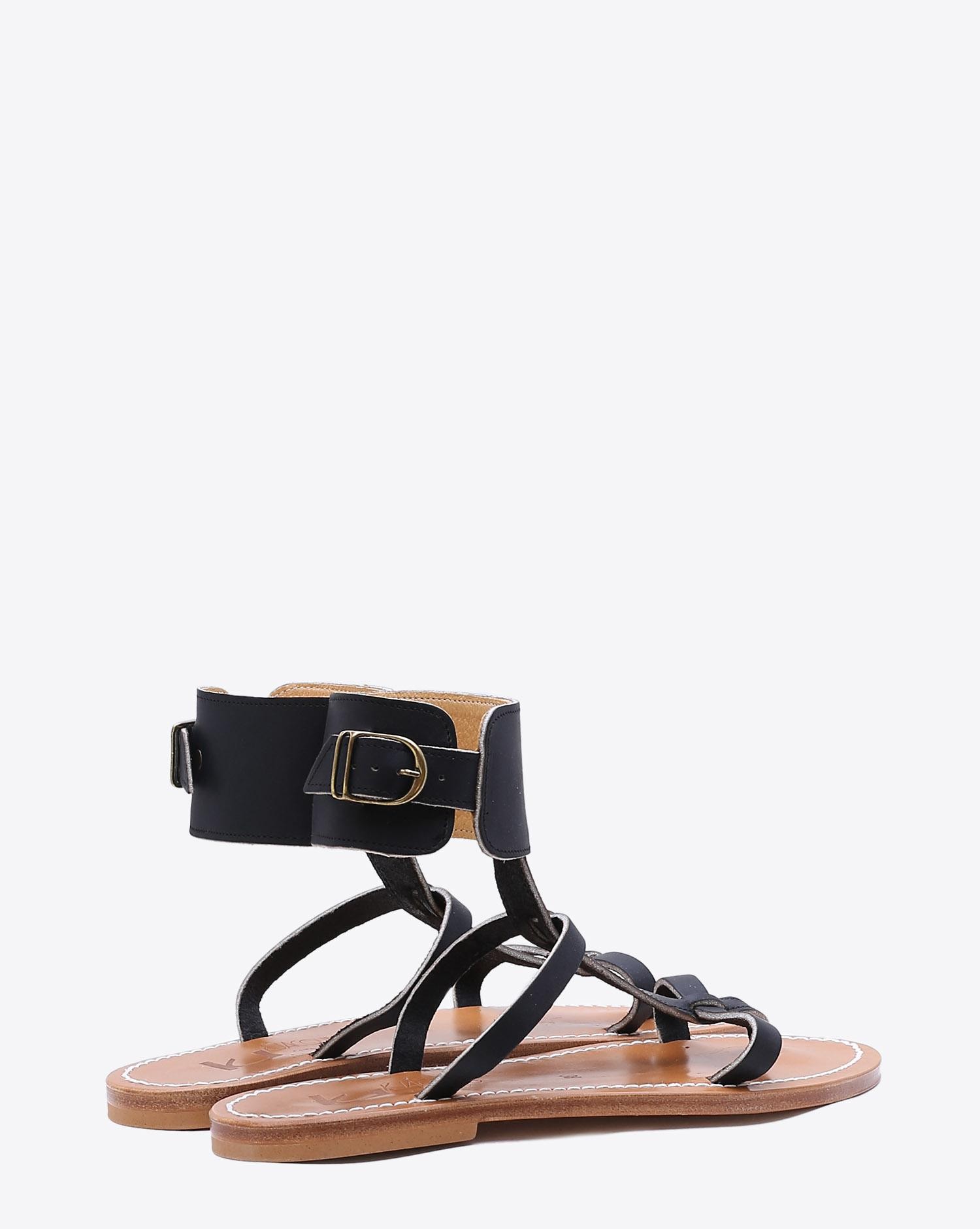 Sandales plates Caravelle en cuir noir K.Jacques. Dos. 