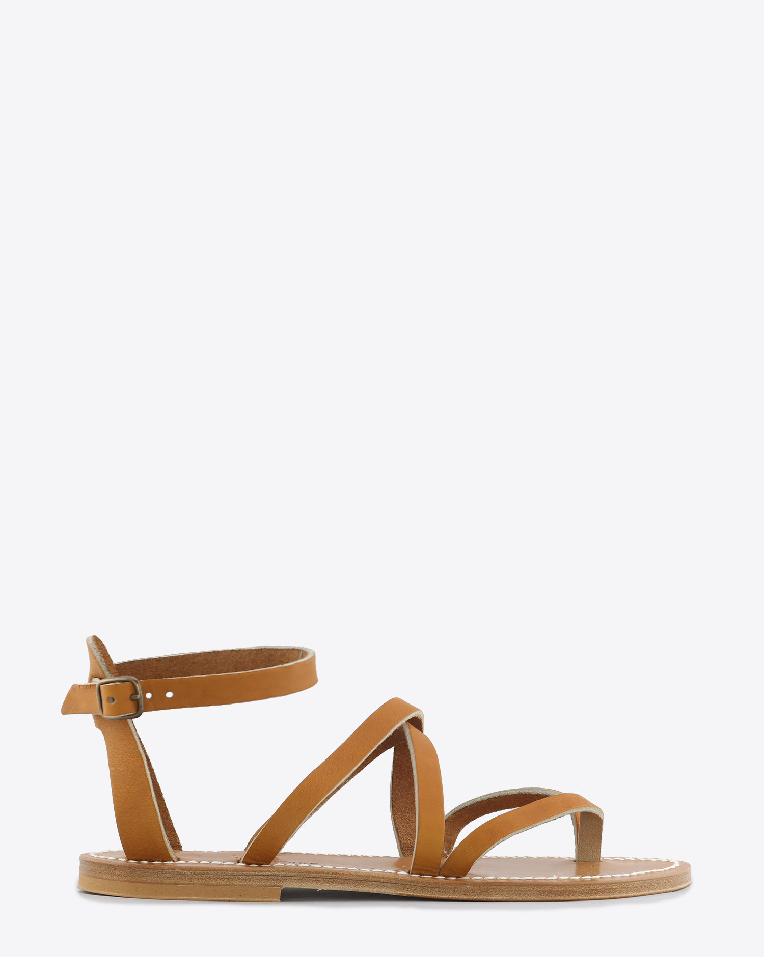 Sandales plates Caravelle en cuir naturel K.Jacques. Profil. 
