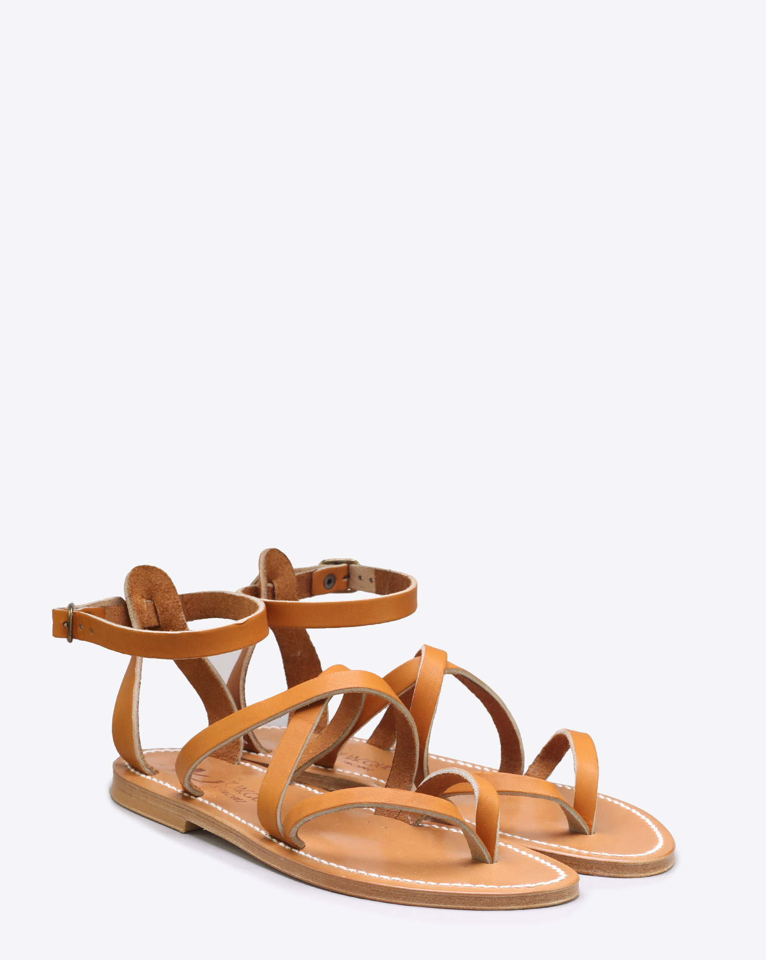 Produit Sandales plates Caravelle en cuir naturel K.Jacques. Face.