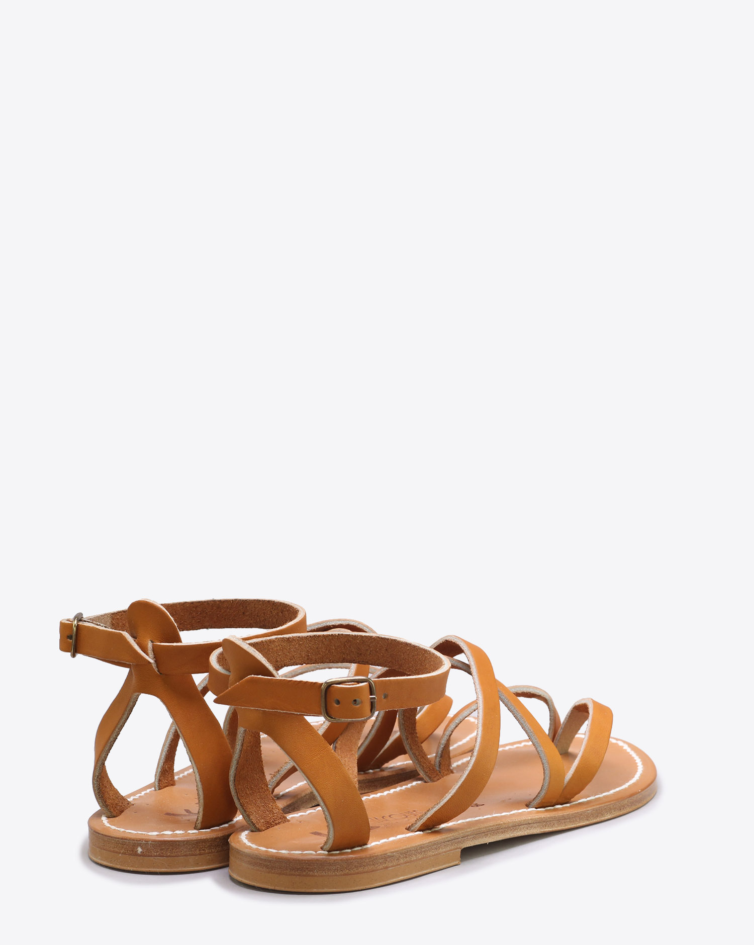 Sandales plates Caravelle en cuir naturel K.Jacques. Dos. 