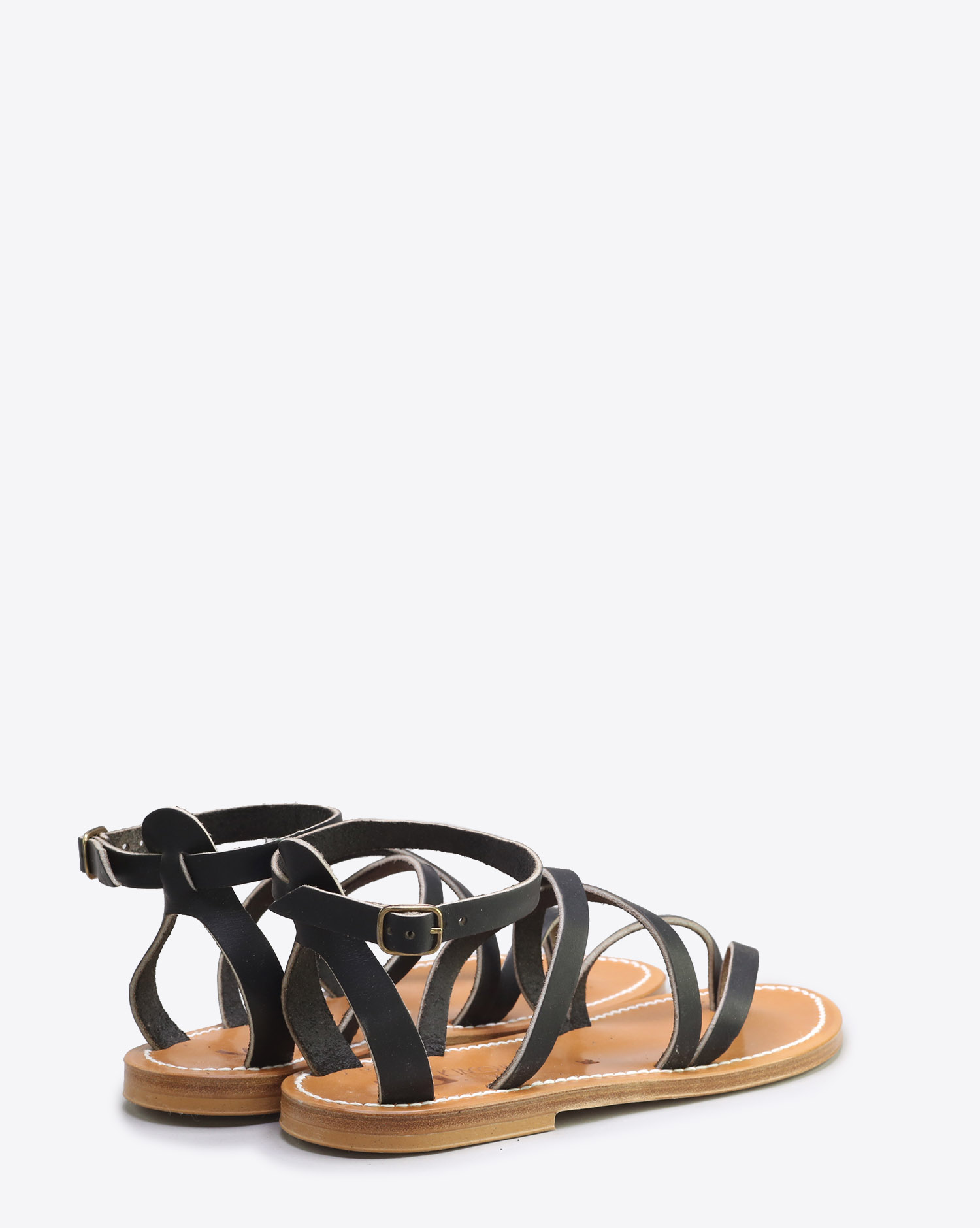 Sandales plates Epicure en cuir noir K.Jacques. Dos. 