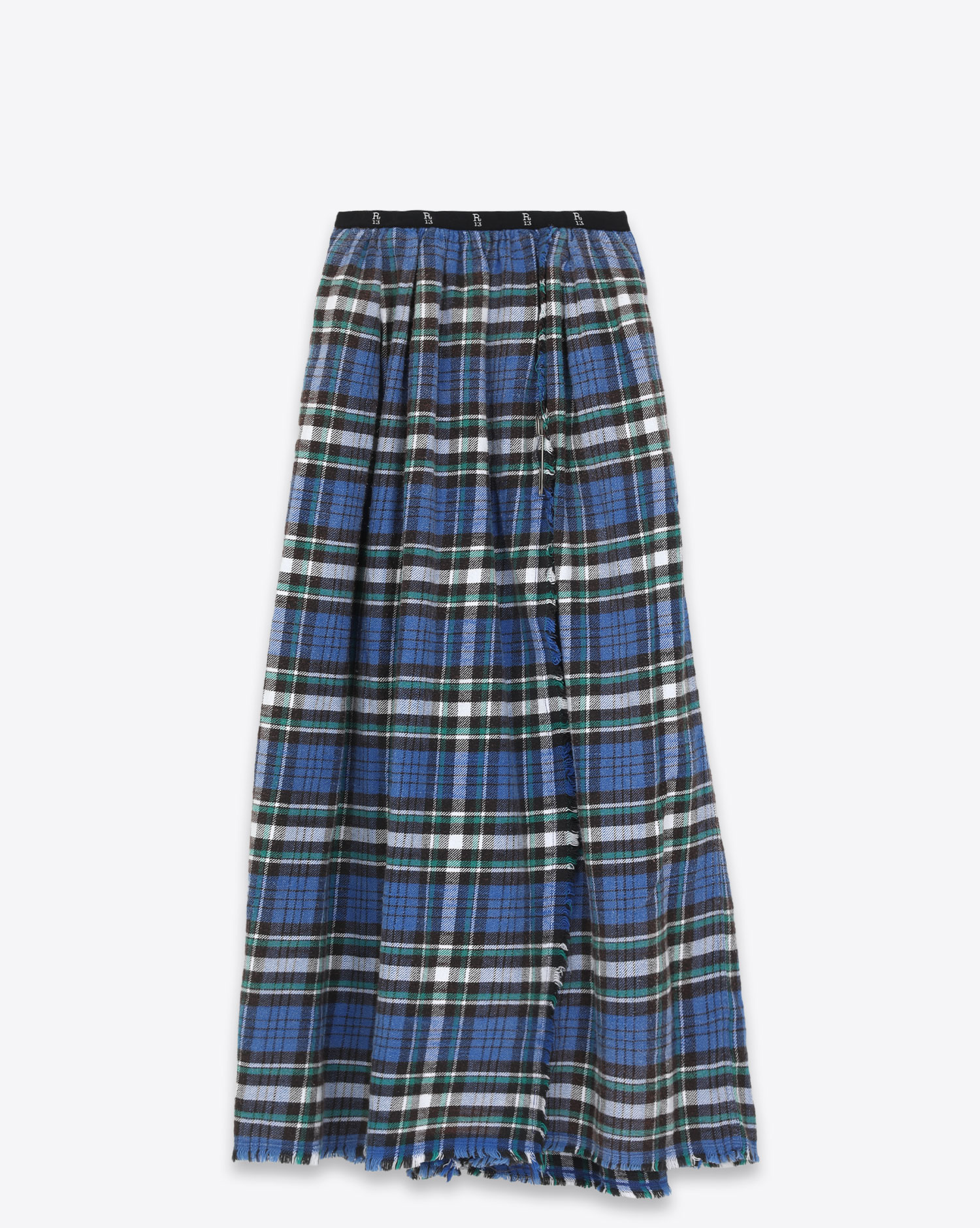 R13 Denim Collection Kilt Skirt - Blue/Green Plaid