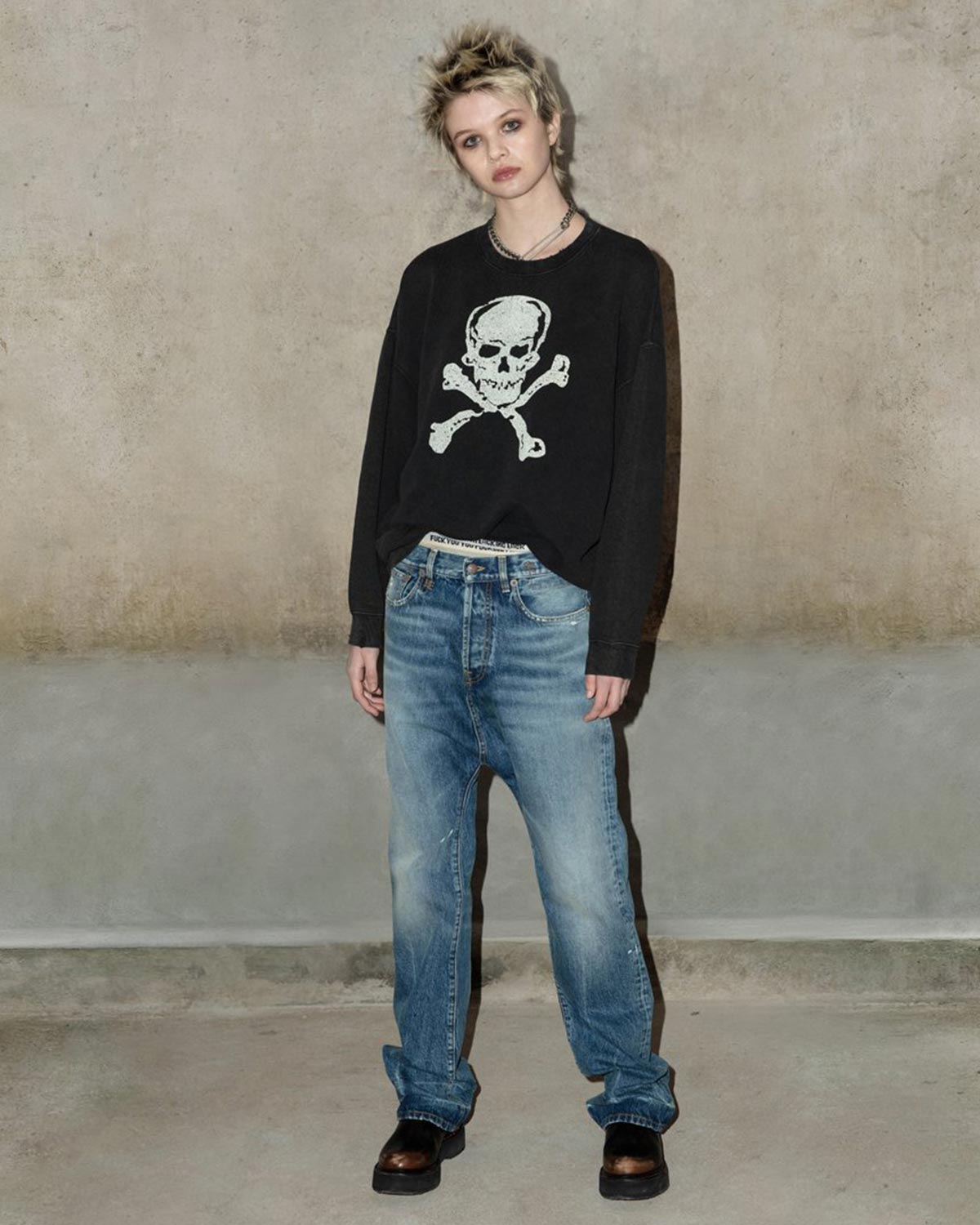 Image du produit R13 Denim Pré Collection Skull Oversized Crewneck - Acid Black - 2