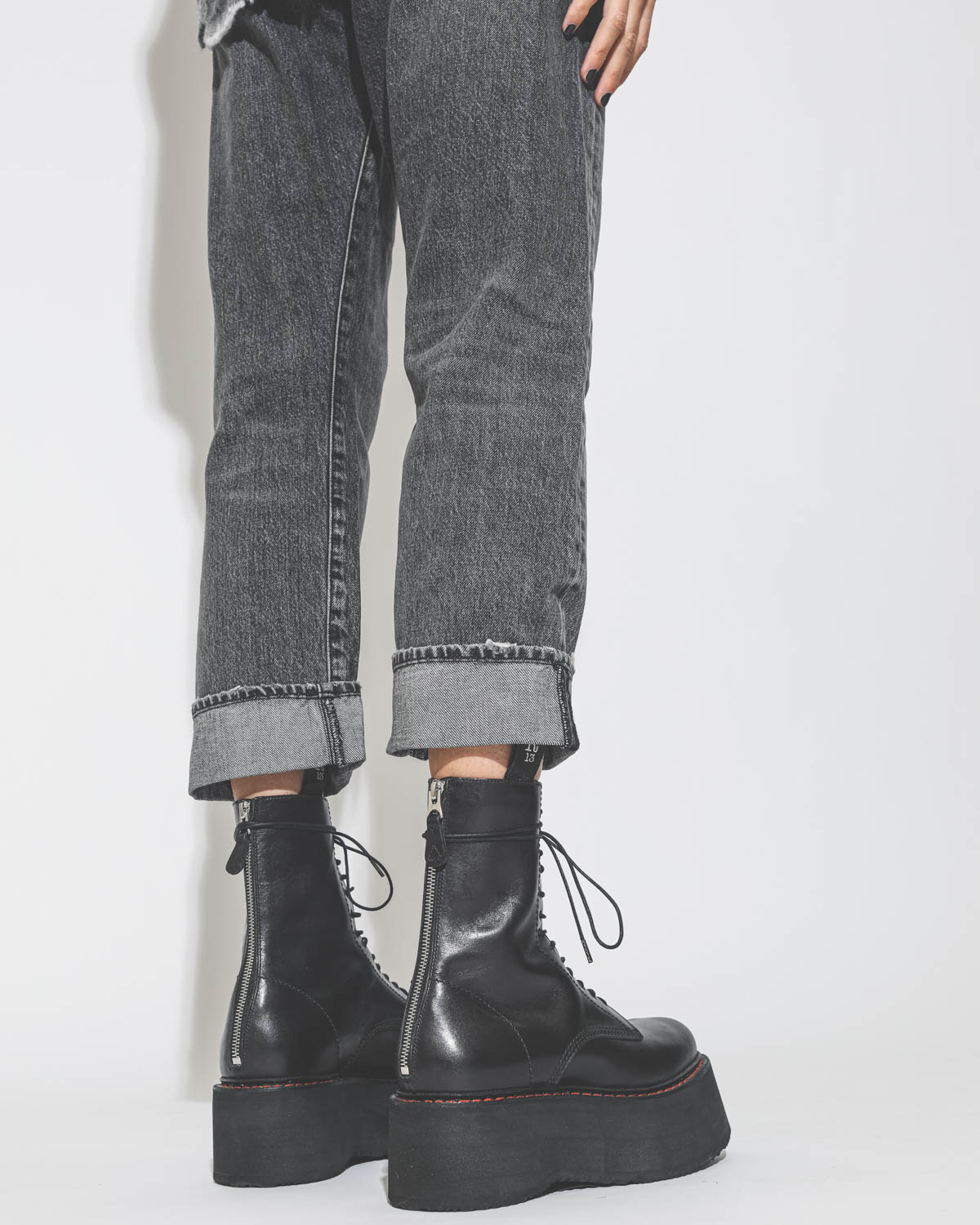 Image du produit R13 Denim Permanent  Double Stacked Lace Up Boots - Black - 6