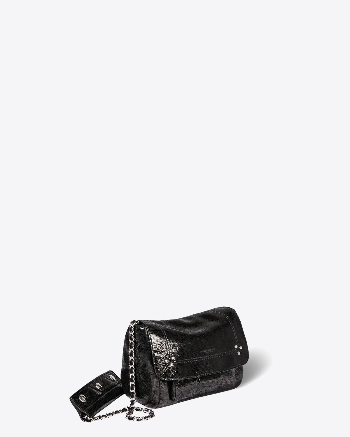 Sac bandoulière Lulu S chèvre lamé noir Jérôme Dreyfuss. Profil.