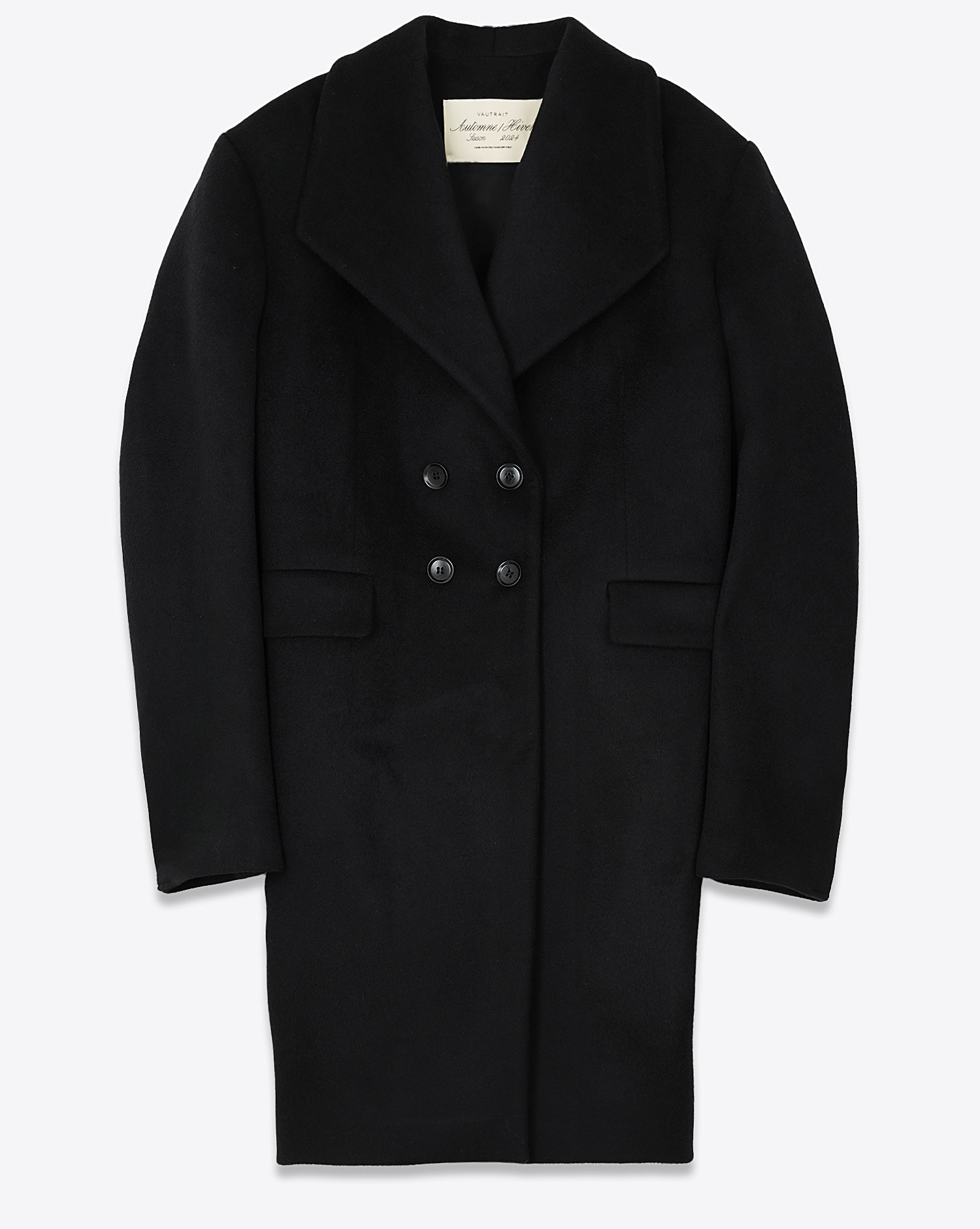 Produit Manteau manches longues Amanda Vautrait en laine noire. Vue face. 
