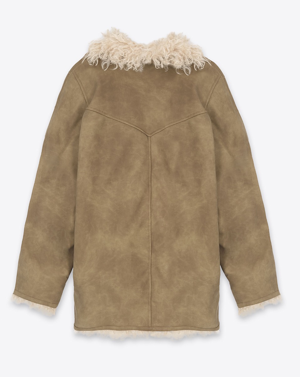 Manteau Clea Isabel Marant Etoile en faux mouton retourn&eacute; taupe. Vue de dos.