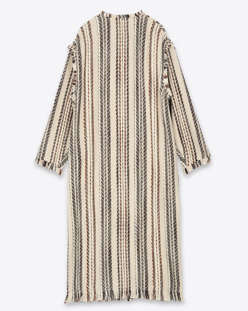 Manteau long à rayures Initaf Isabel Marant Etoile en coton et laine mélangés écru. Vue de dos.