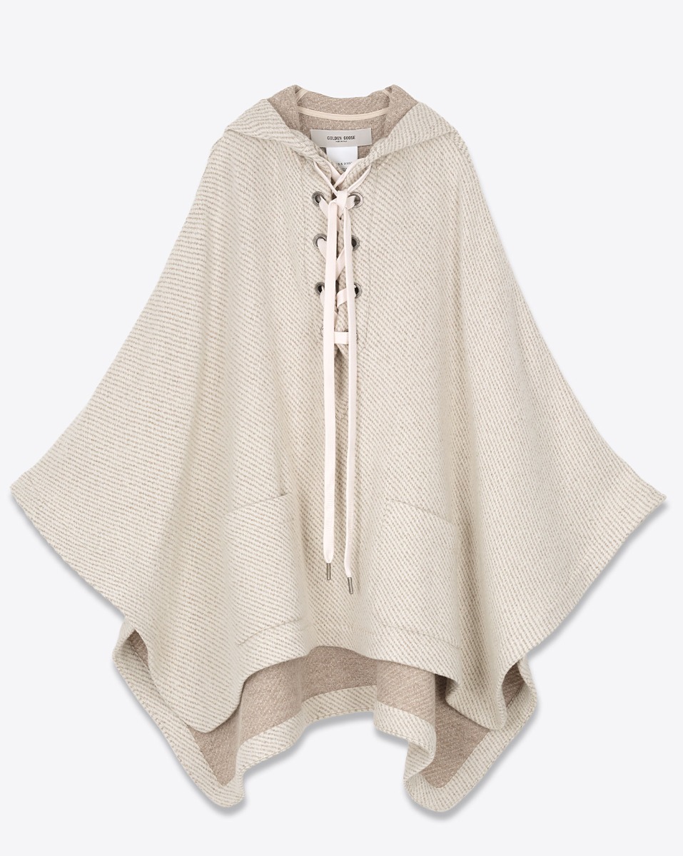 Produit Cape Criss Golden Goose en laine écru. Vue de face.