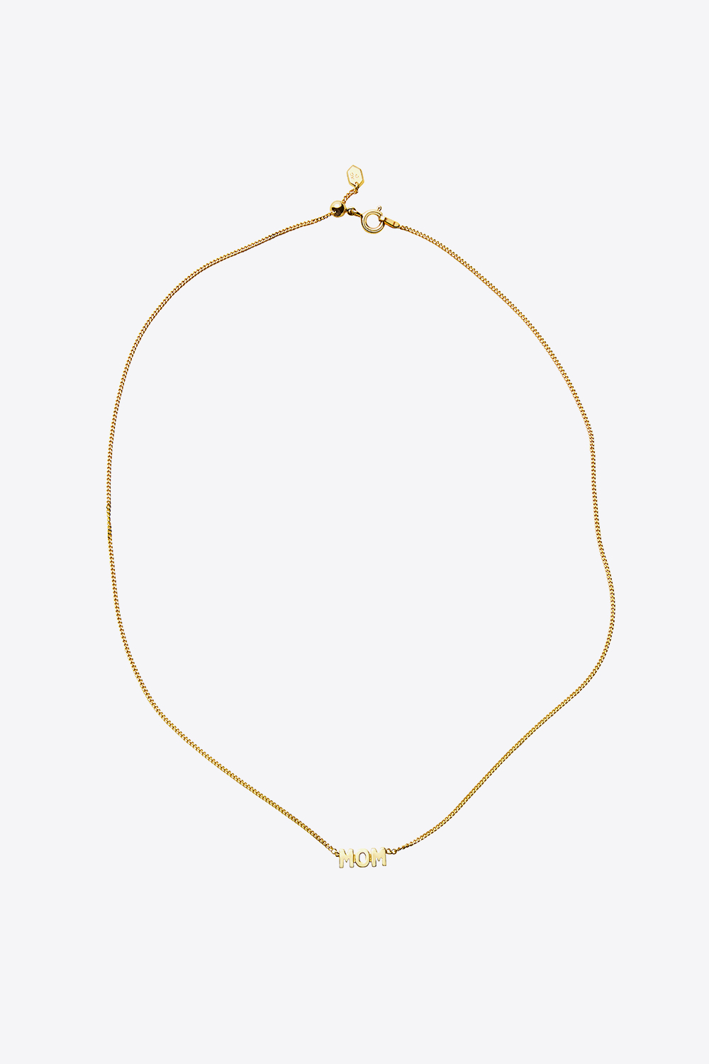 Produit Collier sur chaine lettre MOM en plaqué or Maria Black. Détail du fermoir à ressort.