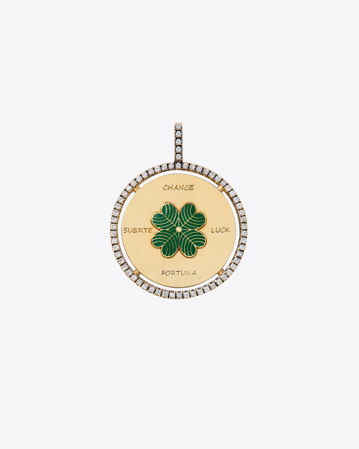 Pendentif Lucky en Or Jaune 9K et Saphirs Blancs Feidt Paris