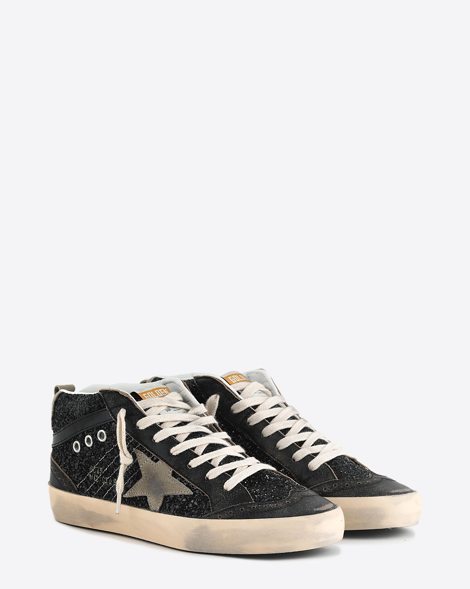 Golden Goose Femme Sneakers Mid Star Black Glitter Taupe 90365