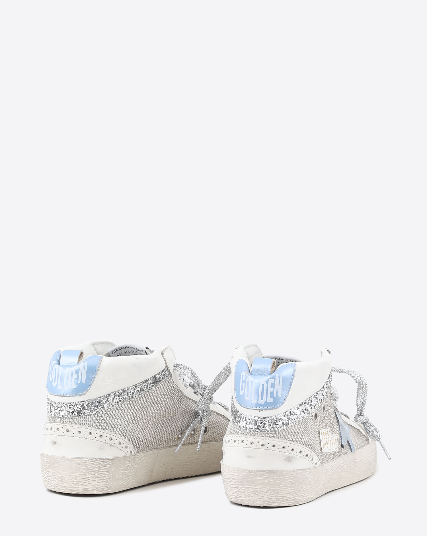 Golden Goose Femme Sneakers Mid Star Blanc Argent Bleu 