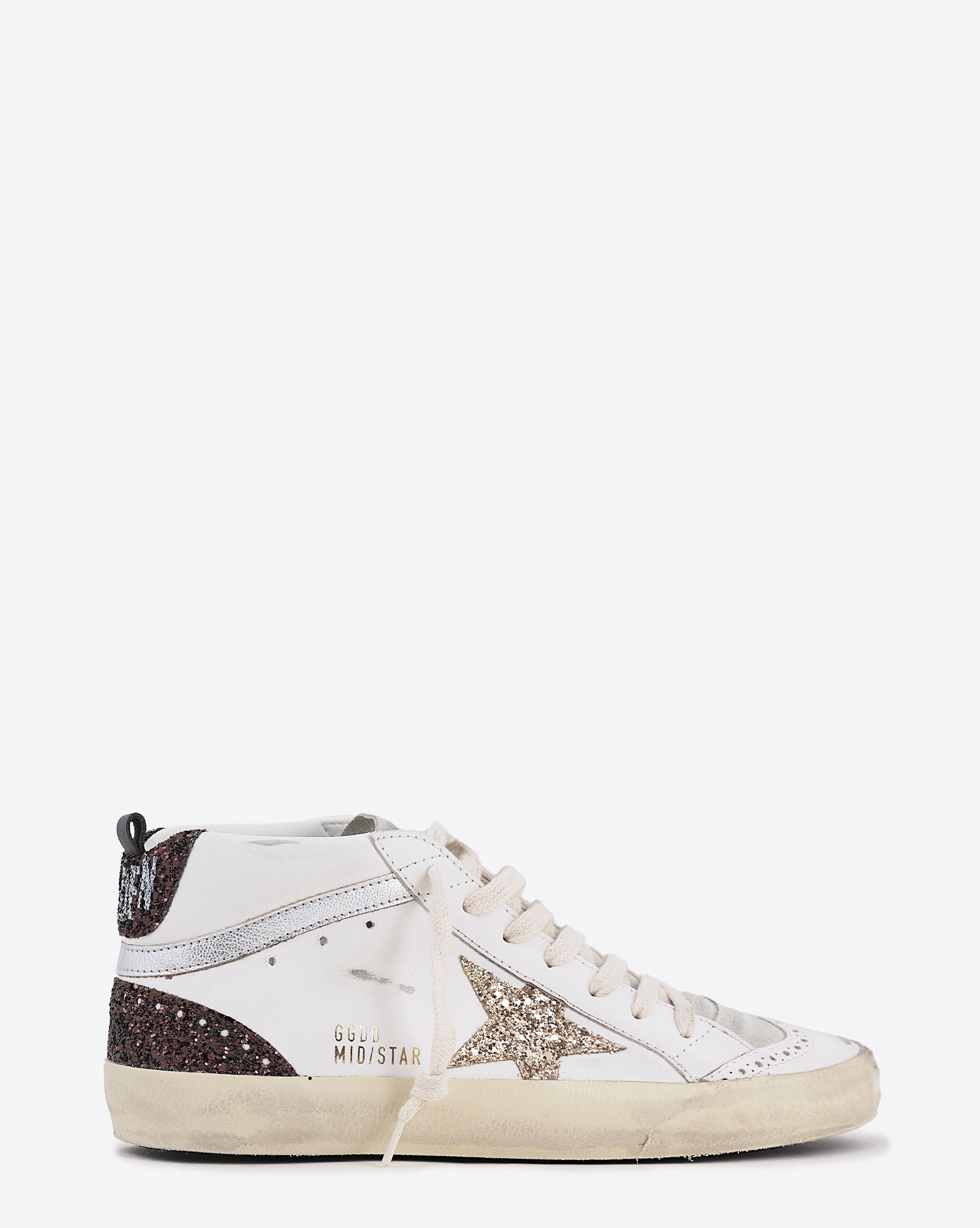 Produit Golden Goose Femme Sneakers Mid Star Blanc Marron Or 11923