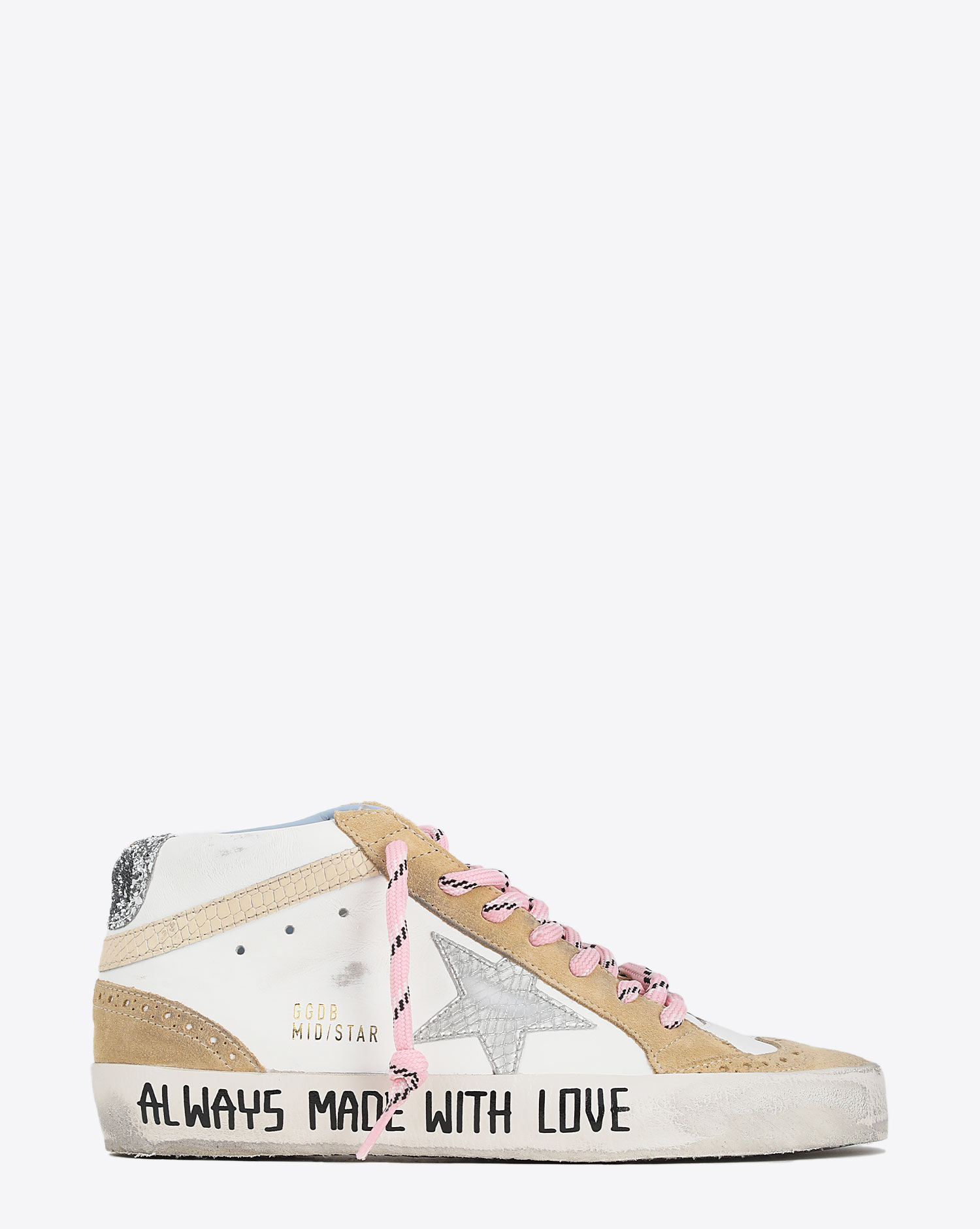 Sneakers femme Mid star sand silver cream 10877 Golden Goose. Profil.