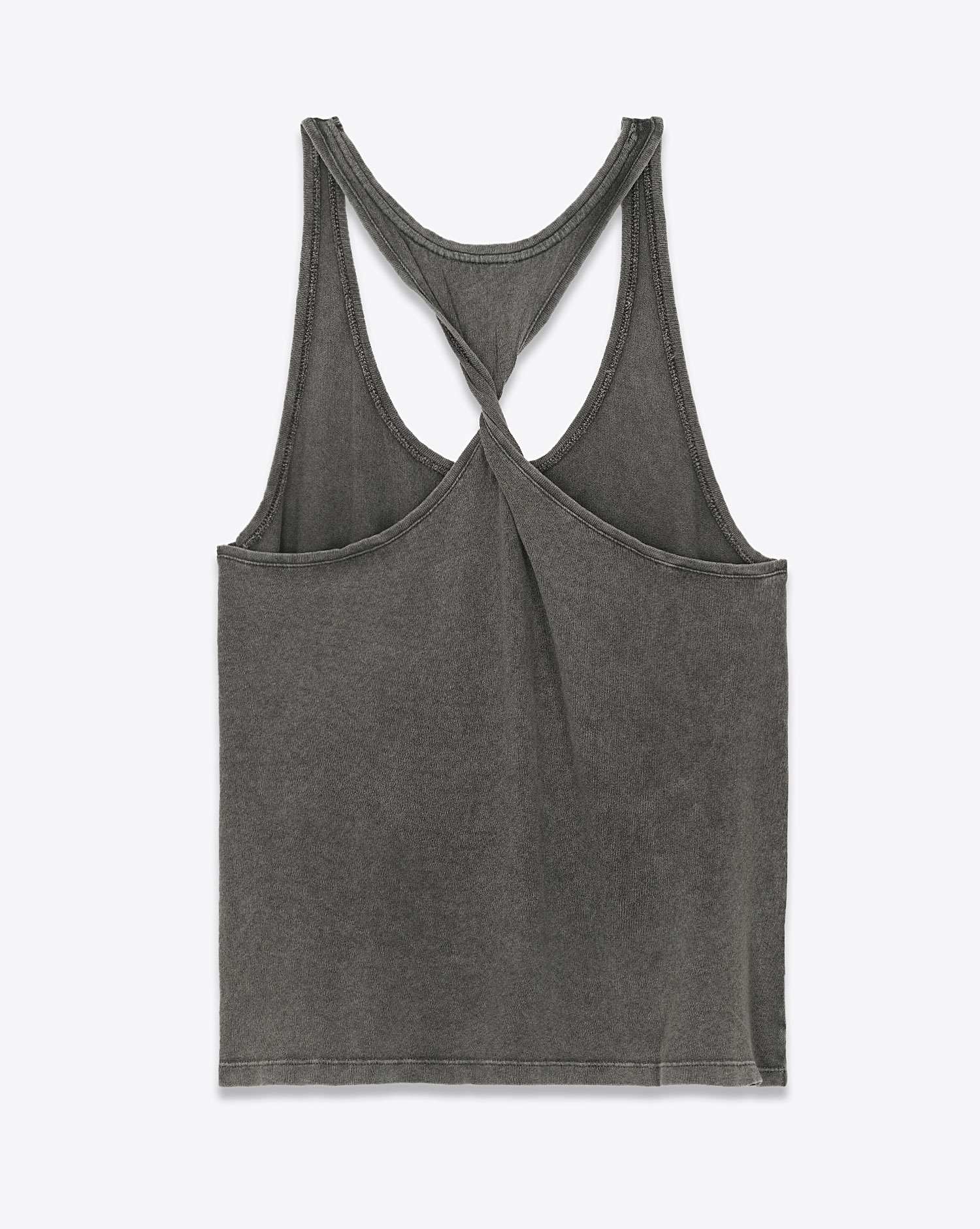 Produit Débardeur emmanchure américaine torsade dans le dos en jersey de coton fluide anthracite Mikuta. Dos.