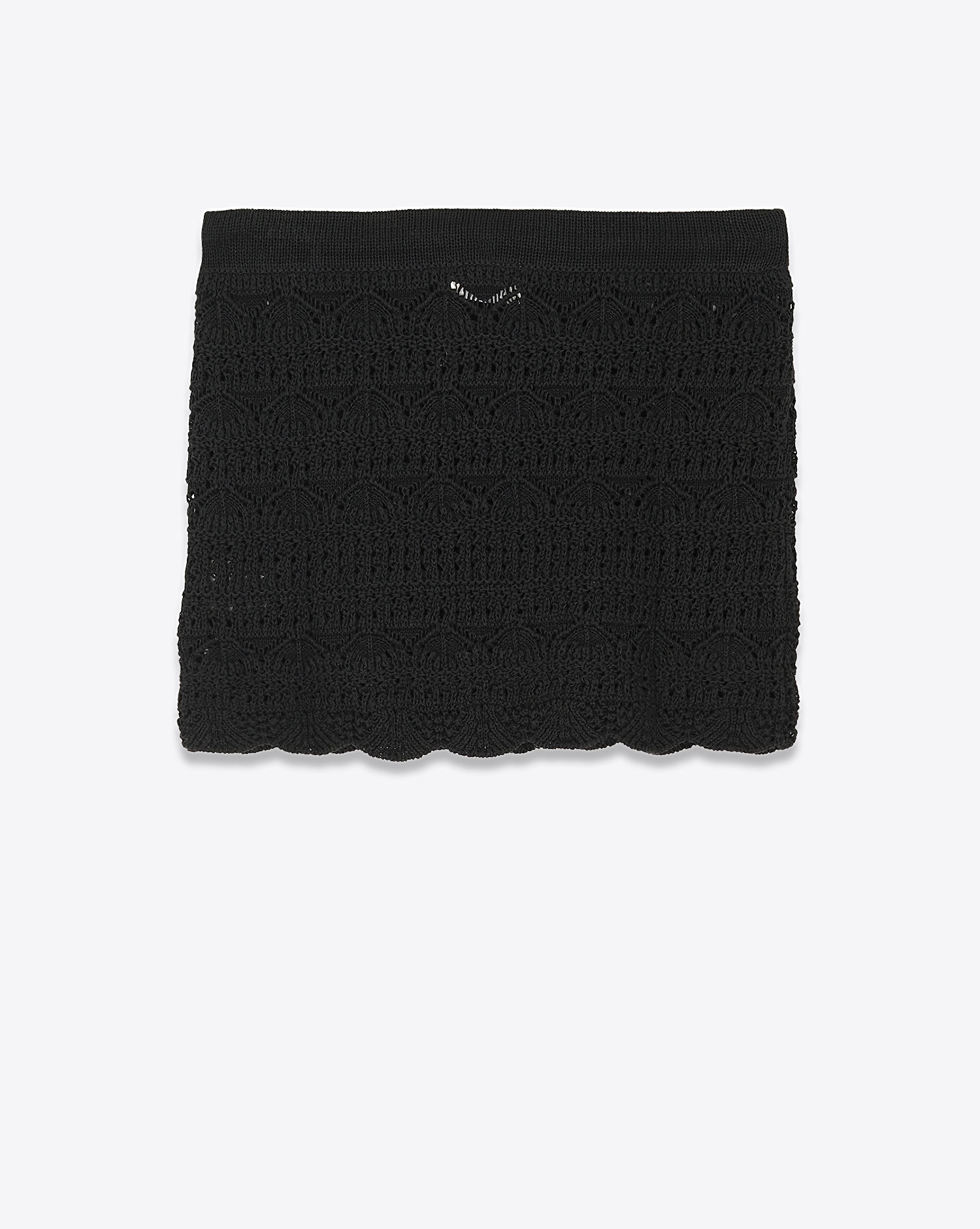 Mini-jupe en crochet noir en lin et coton Mikuta. Dos.