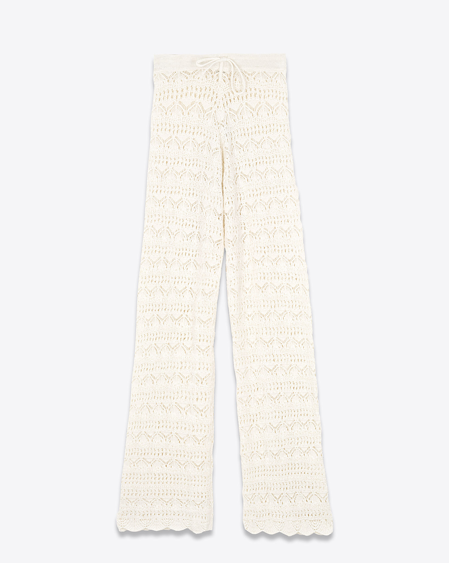 Pantalon en crochet lin et coton écru Mikuta. Face.