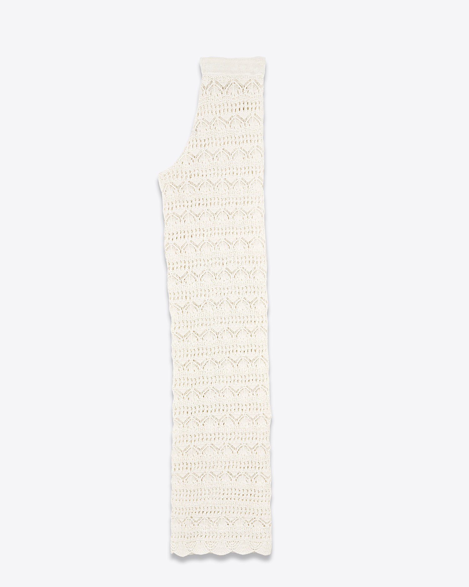 Pantalon en crochet lin et coton écru Mikuta. Profil.
