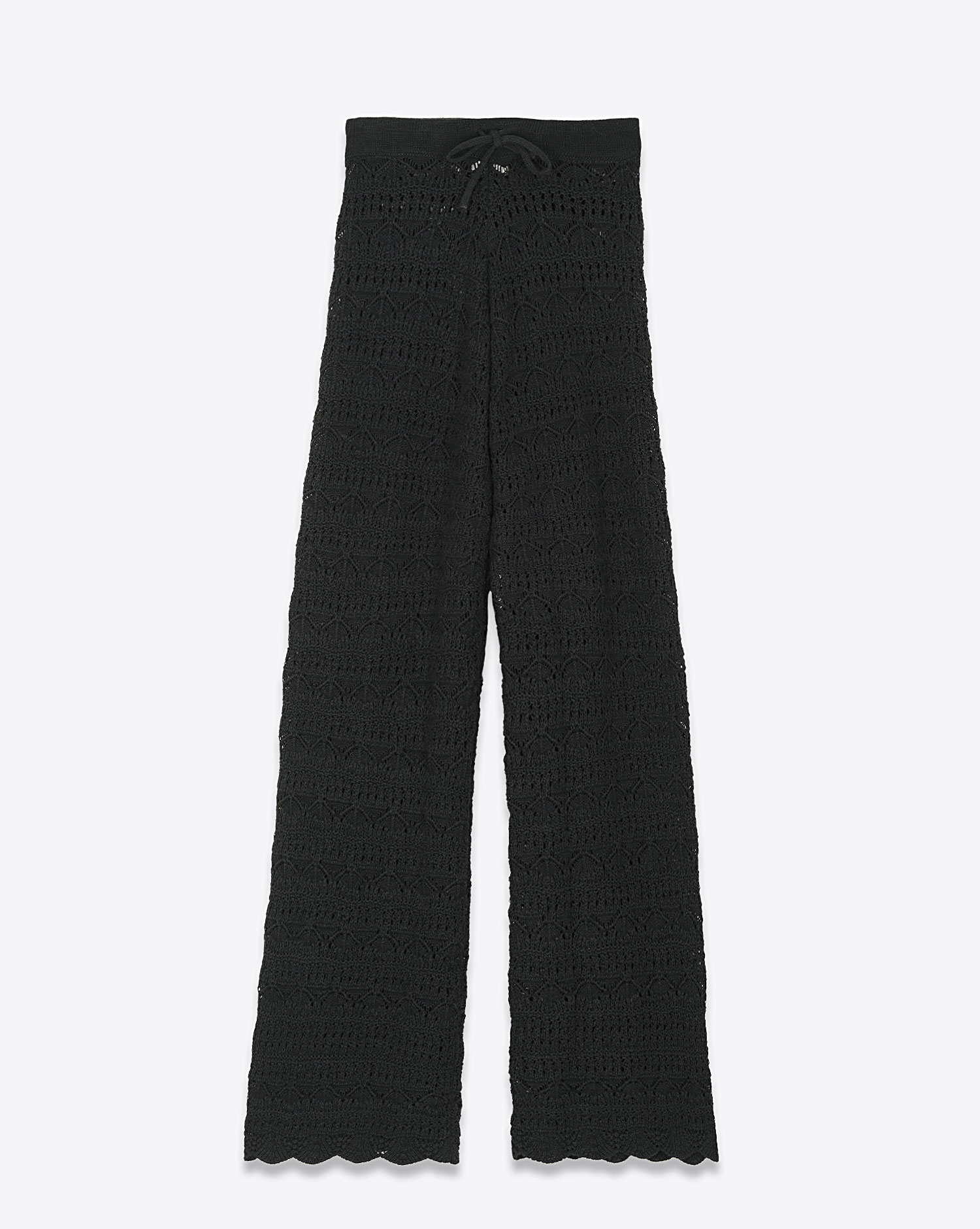 Pantalon en crochet noir en lin et coton Mikuta. Face.