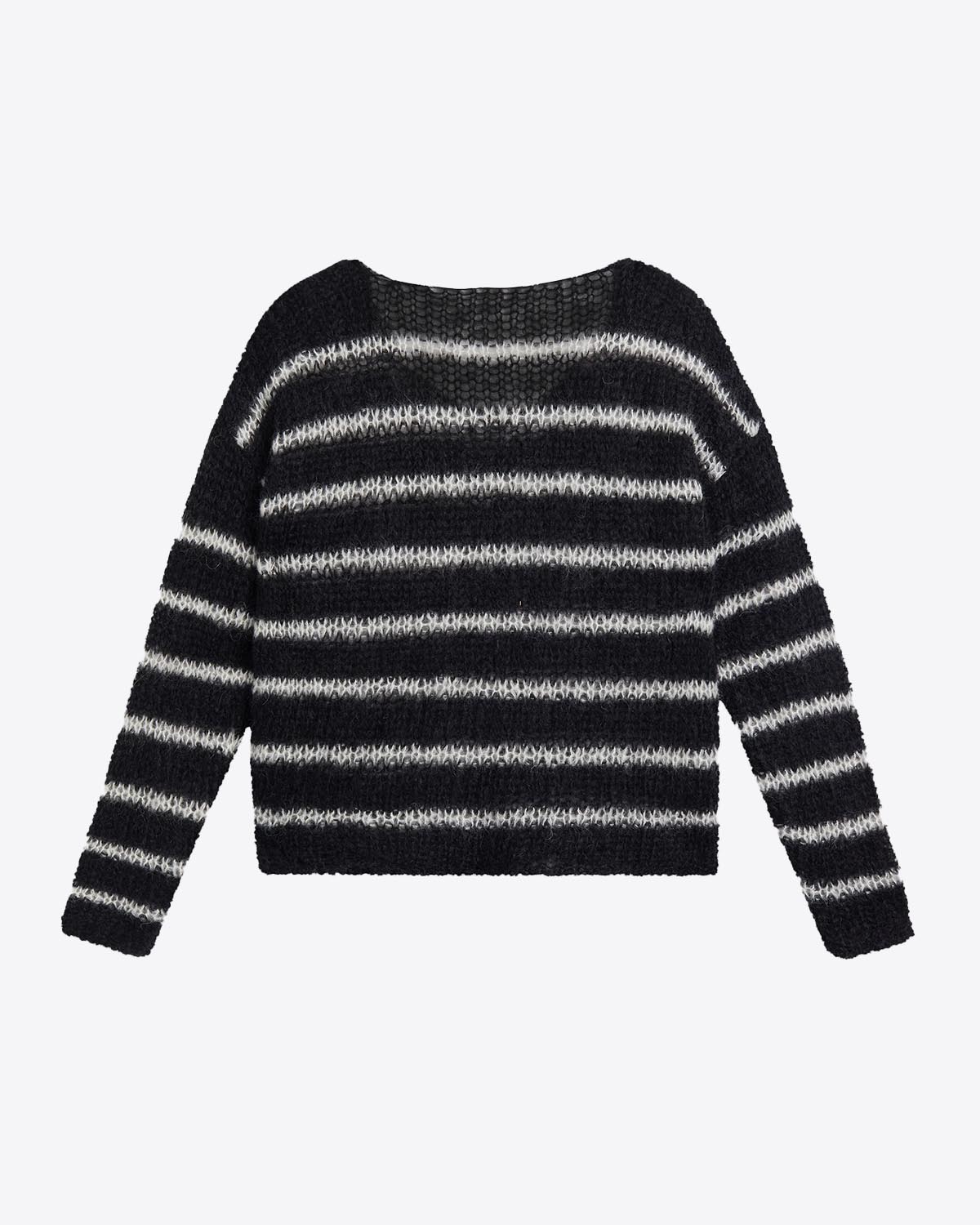 Pull Mohair Mikutaen mohair Noir Rayé Blanc. Vue face. 