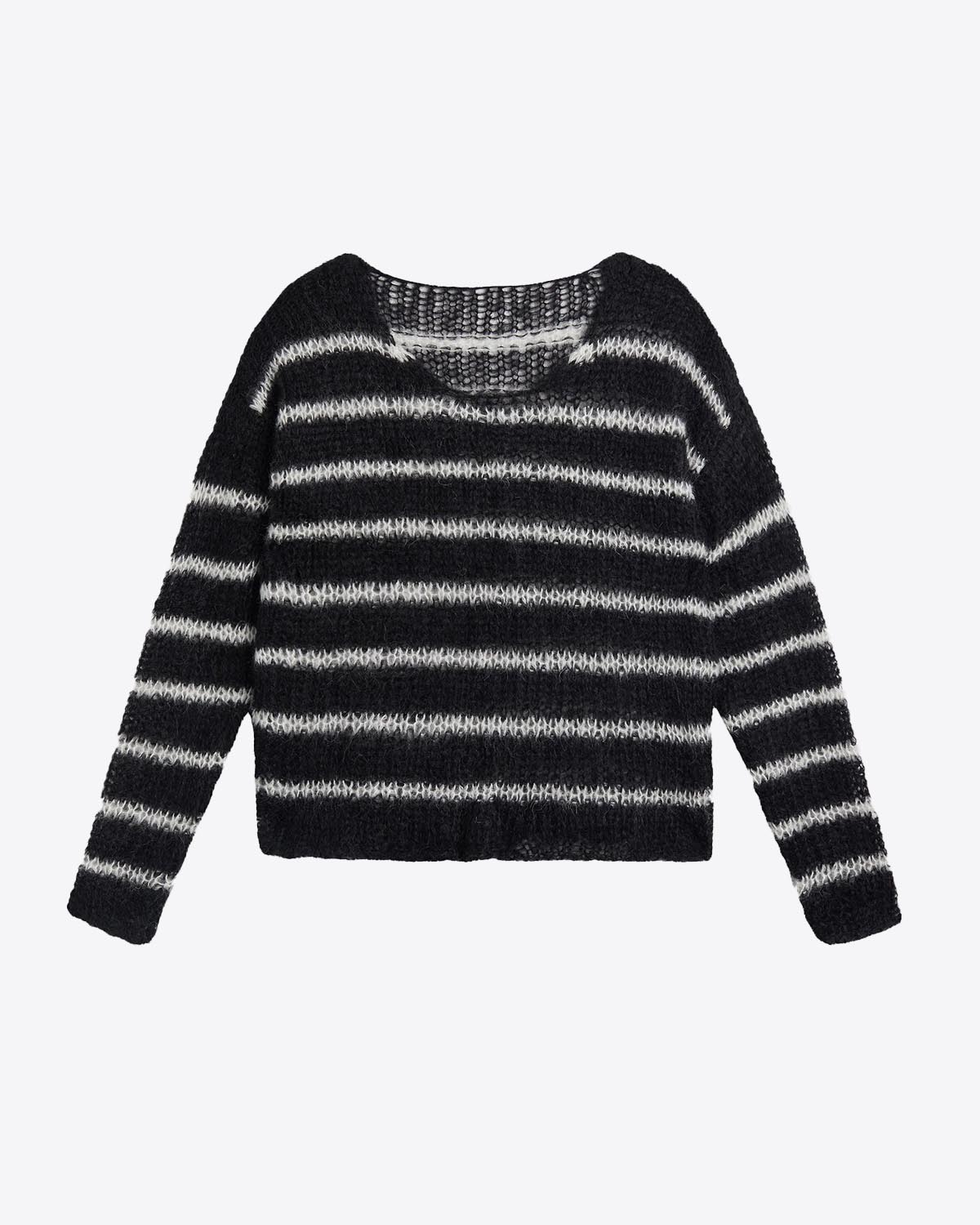 Pull Mohair Mikutaen mohair Noir Rayé Blanc. Vue dos.