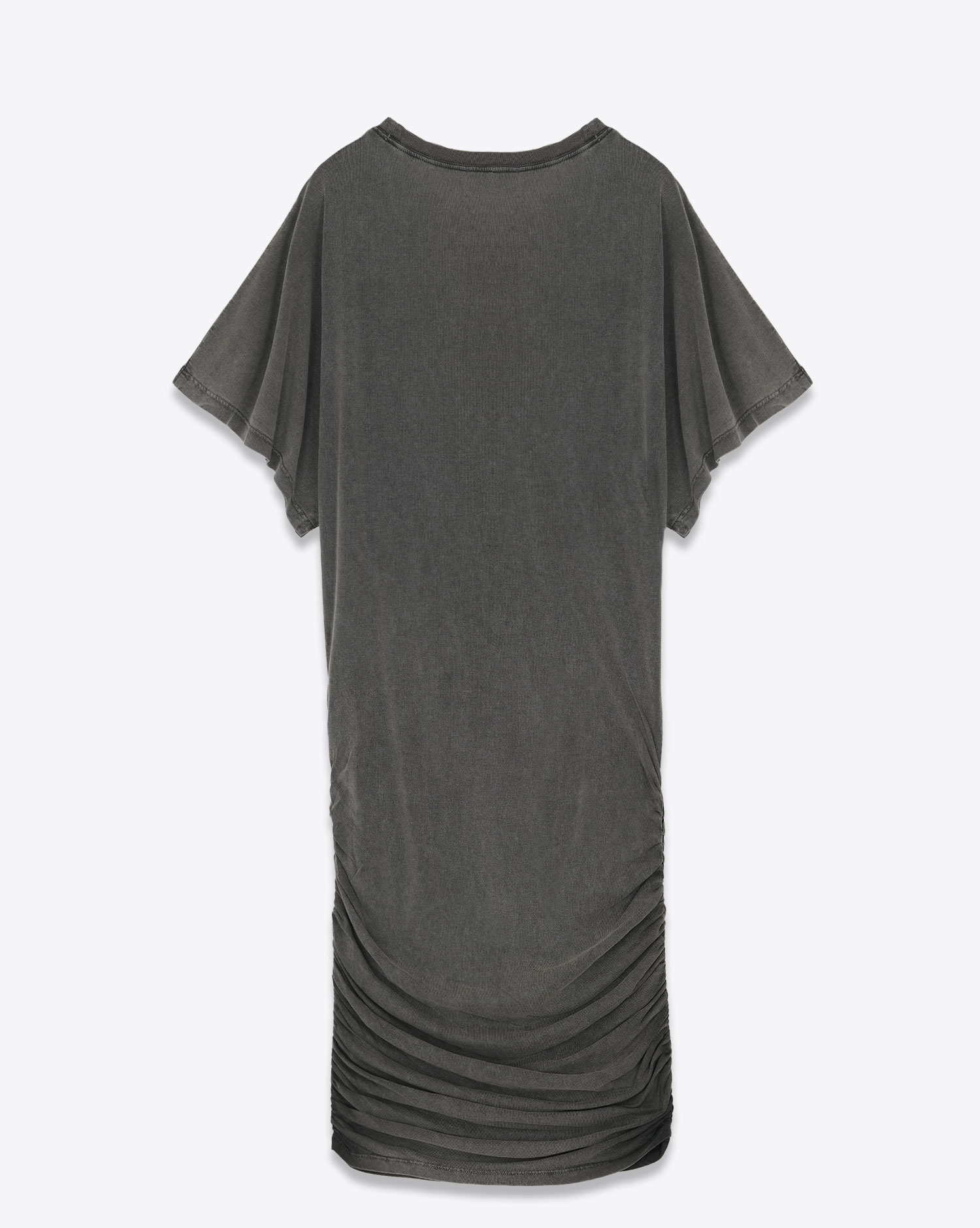 Mini-robe drapée sur les hanches manches courtes pagode en lyocell et coton gris anthracite Mikuta. Dos.